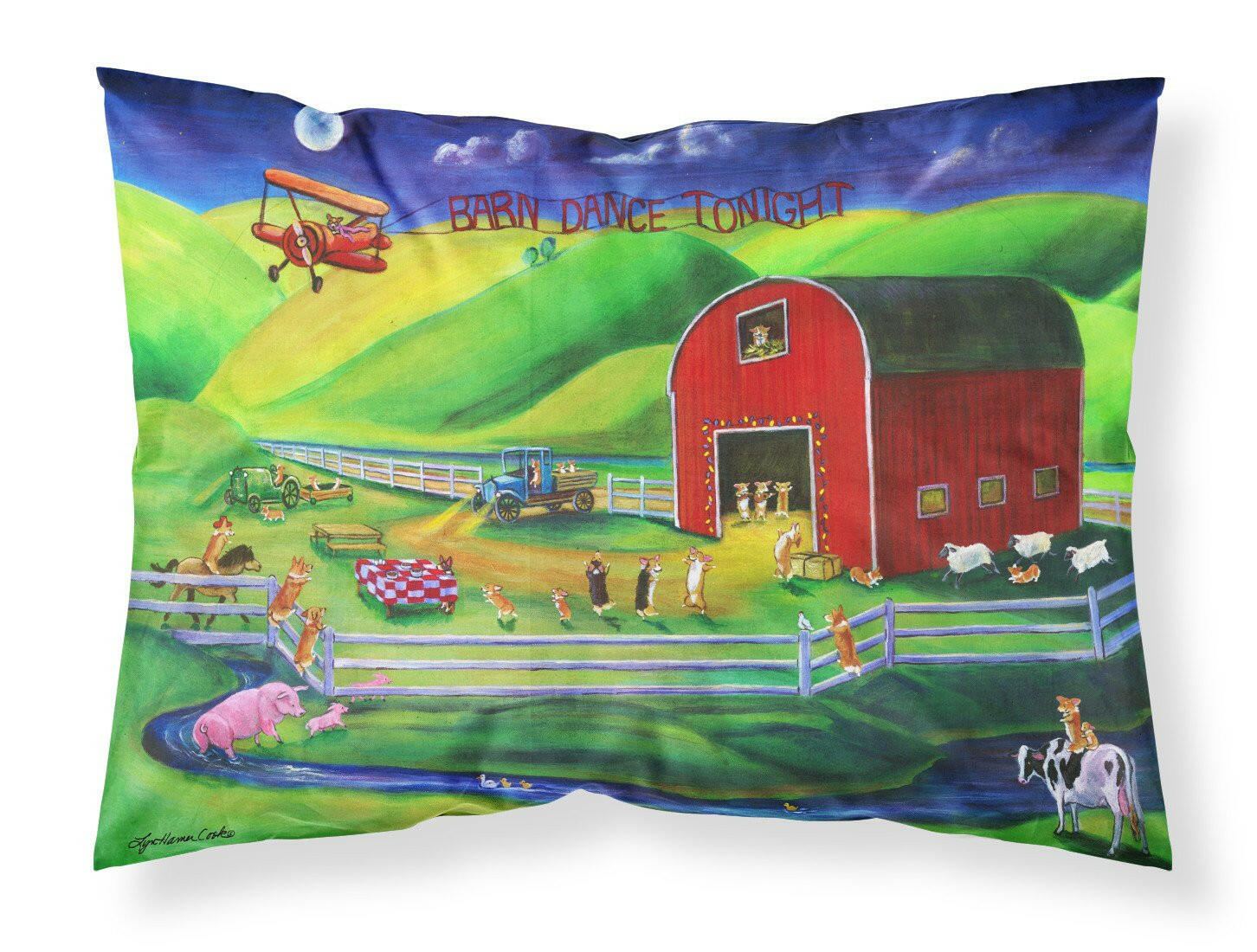 Corgi Barn Dance Standard Pillowcase Lightweight Super Soft Easy Care Decorative Artwork Pillowcase, Standard