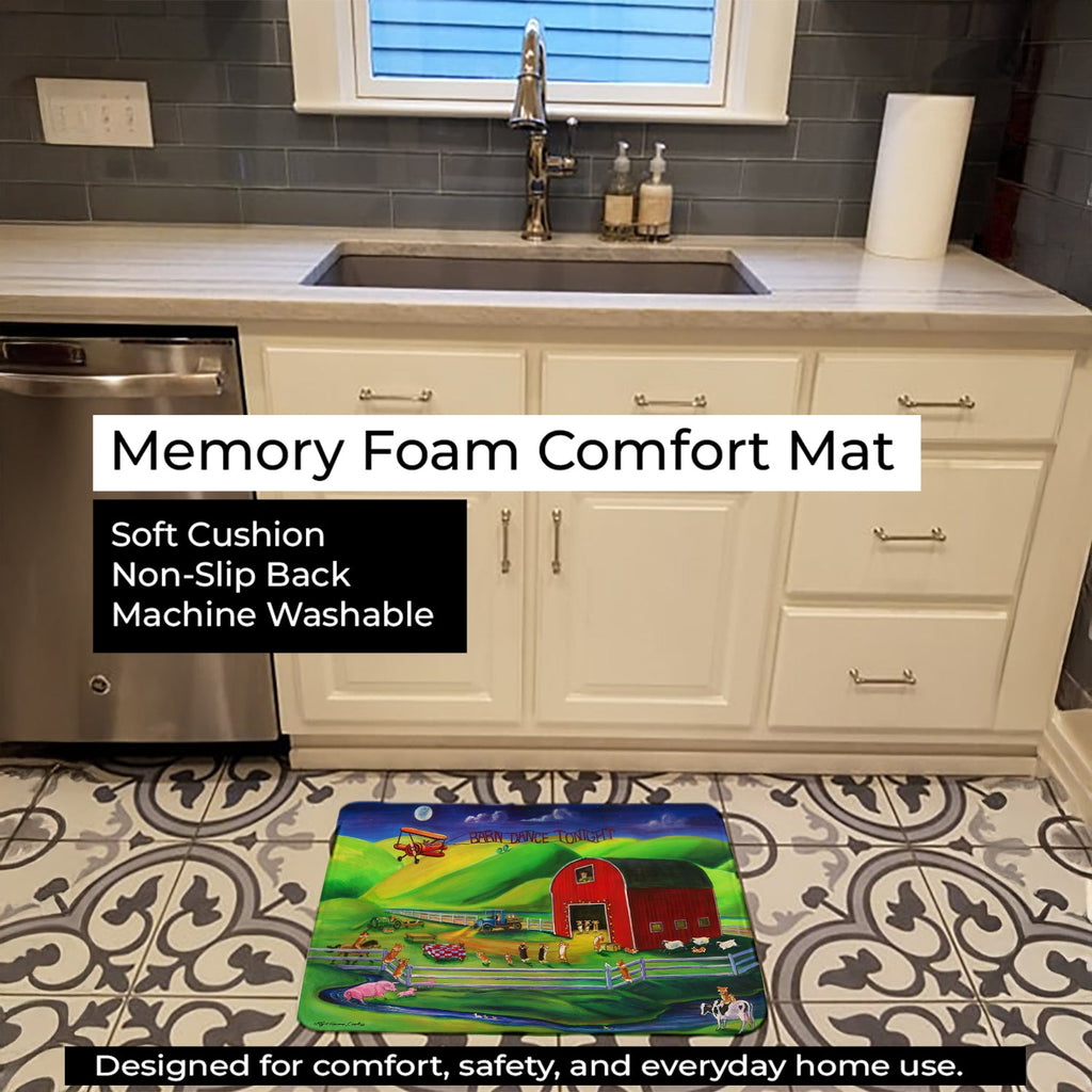 Corgi Barn Dance Memory Foam Kitchen Mat Machine Washable Anti-Fatigue Cushion Comfort Bath or Kitchen Rug