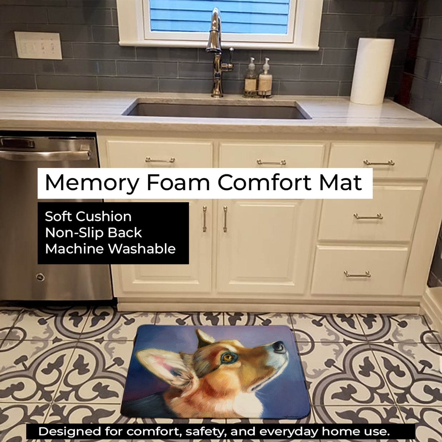 Corgi Devotion Memory Foam Kitchen Mat Machine Washable Anti-Fatigue Cushion Comfort Bath or Kitchen Rug