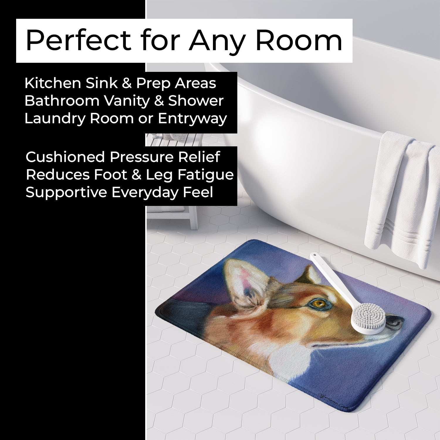 Corgi Devotion Memory Foam Kitchen Mat Machine Washable Anti-Fatigue Cushion Comfort Bath or Kitchen Rug