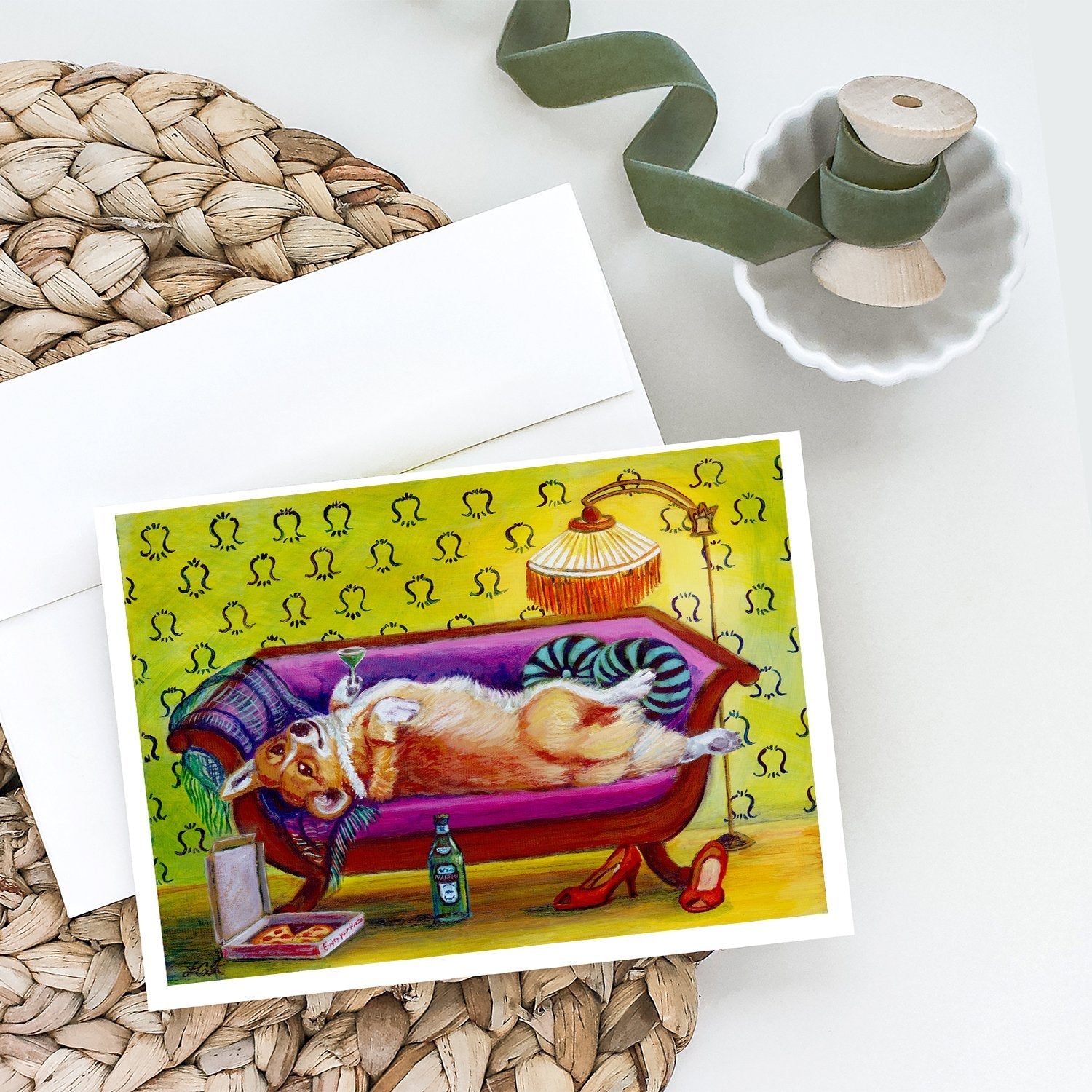Corgi Home Alone Greeting Cards Pack of 8 Blank Cards with Envelopes Whimsical A7 Size 5x7