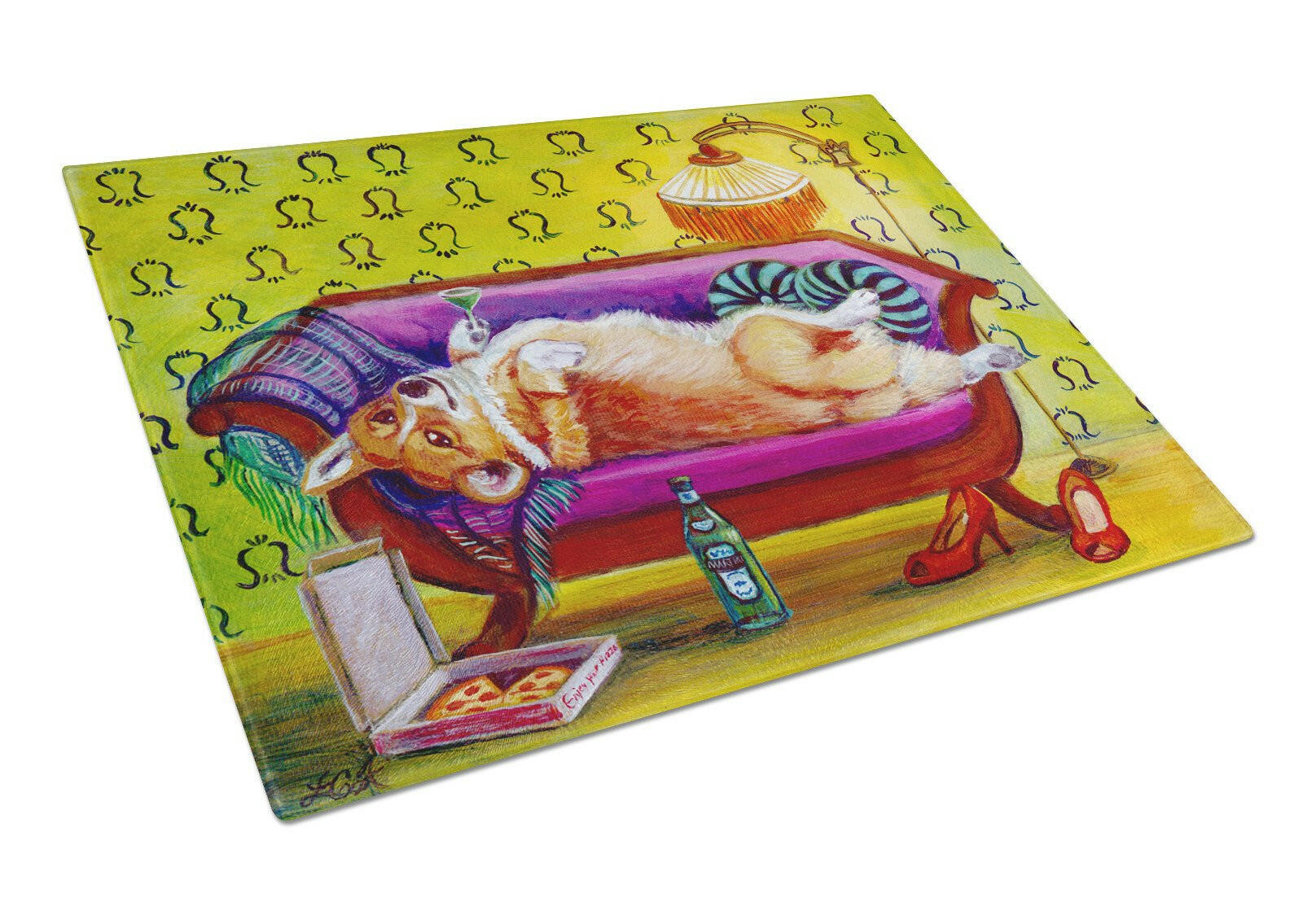 Corgi Home Alone Cutting Board Tempered Glass Kitchen Cutting Surface, Heat Resistant Chopping, Non-Slip Feet, Food Prep & Serving