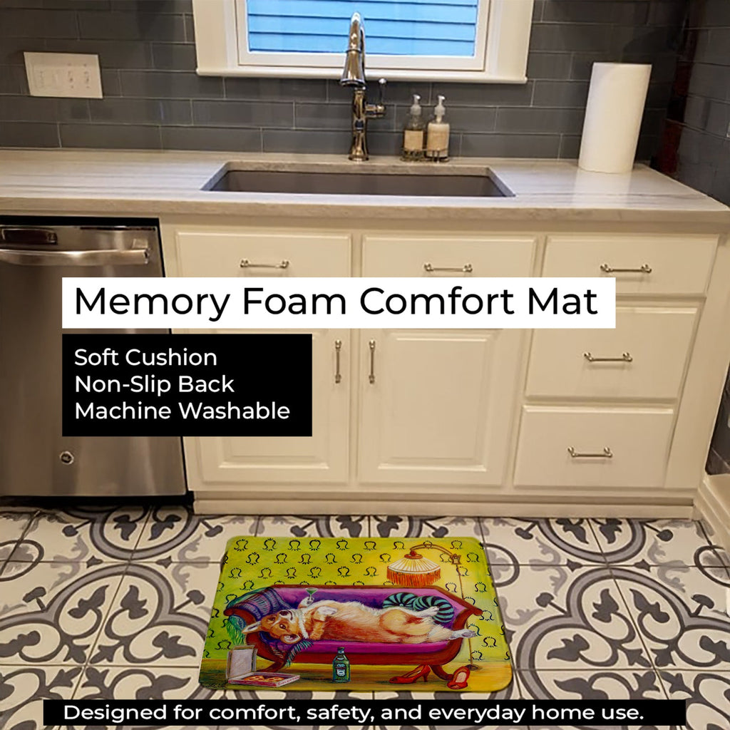 Corgi Home Alone Memory Foam Kitchen Mat Machine Washable Anti-Fatigue Cushion Comfort Bath or Kitchen Rug