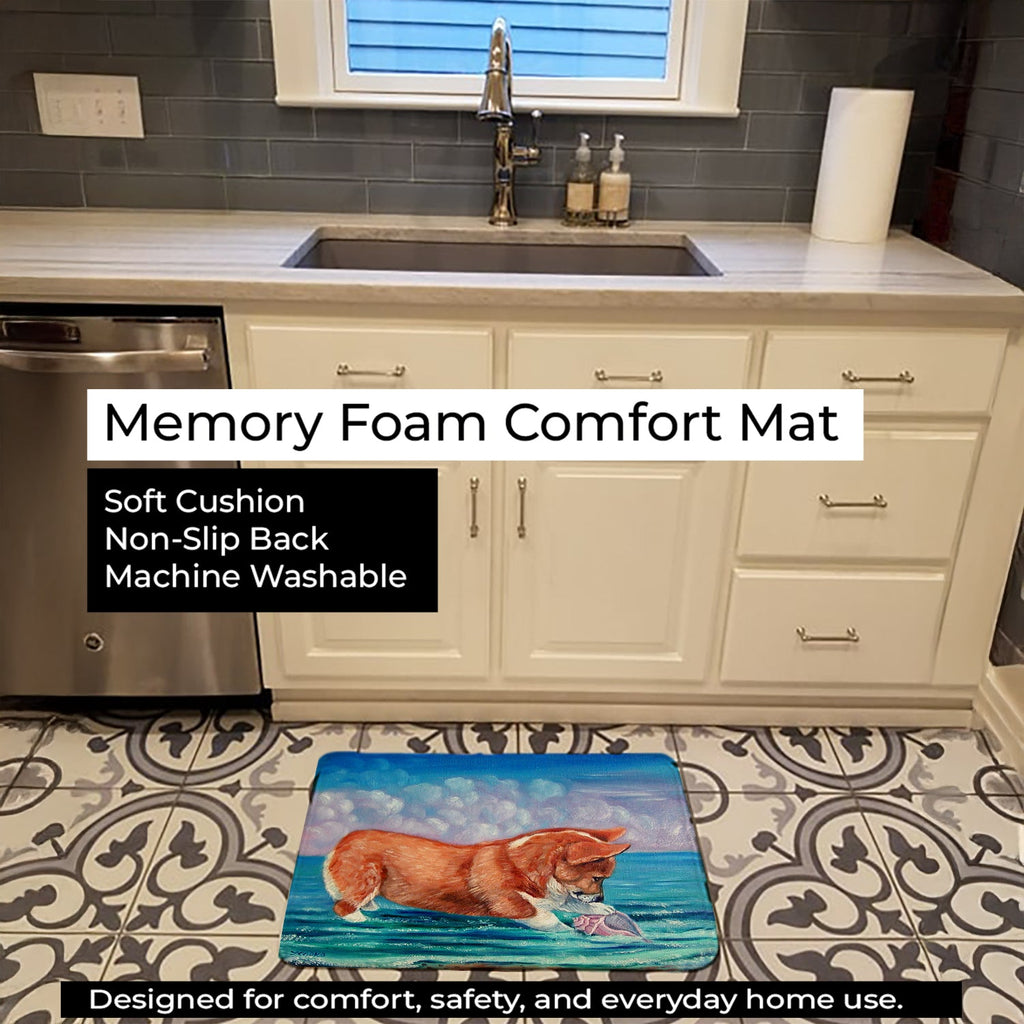 Corgi Sea Shell Find Memory Foam Kitchen Mat Machine Washable Anti-Fatigue Cushion Comfort Bath or Kitchen Rug