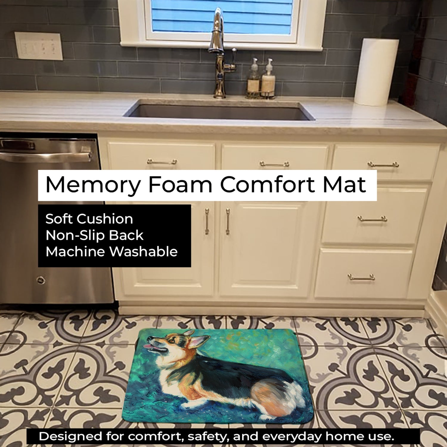Corgi Pembroke Memory Foam Kitchen Mat Machine Washable Anti-Fatigue Cushion Comfort Bath or Kitchen Rug