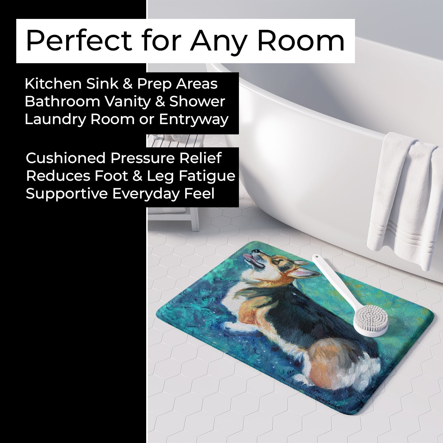 Corgi Pembroke Memory Foam Kitchen Mat Machine Washable Anti-Fatigue Cushion Comfort Bath or Kitchen Rug