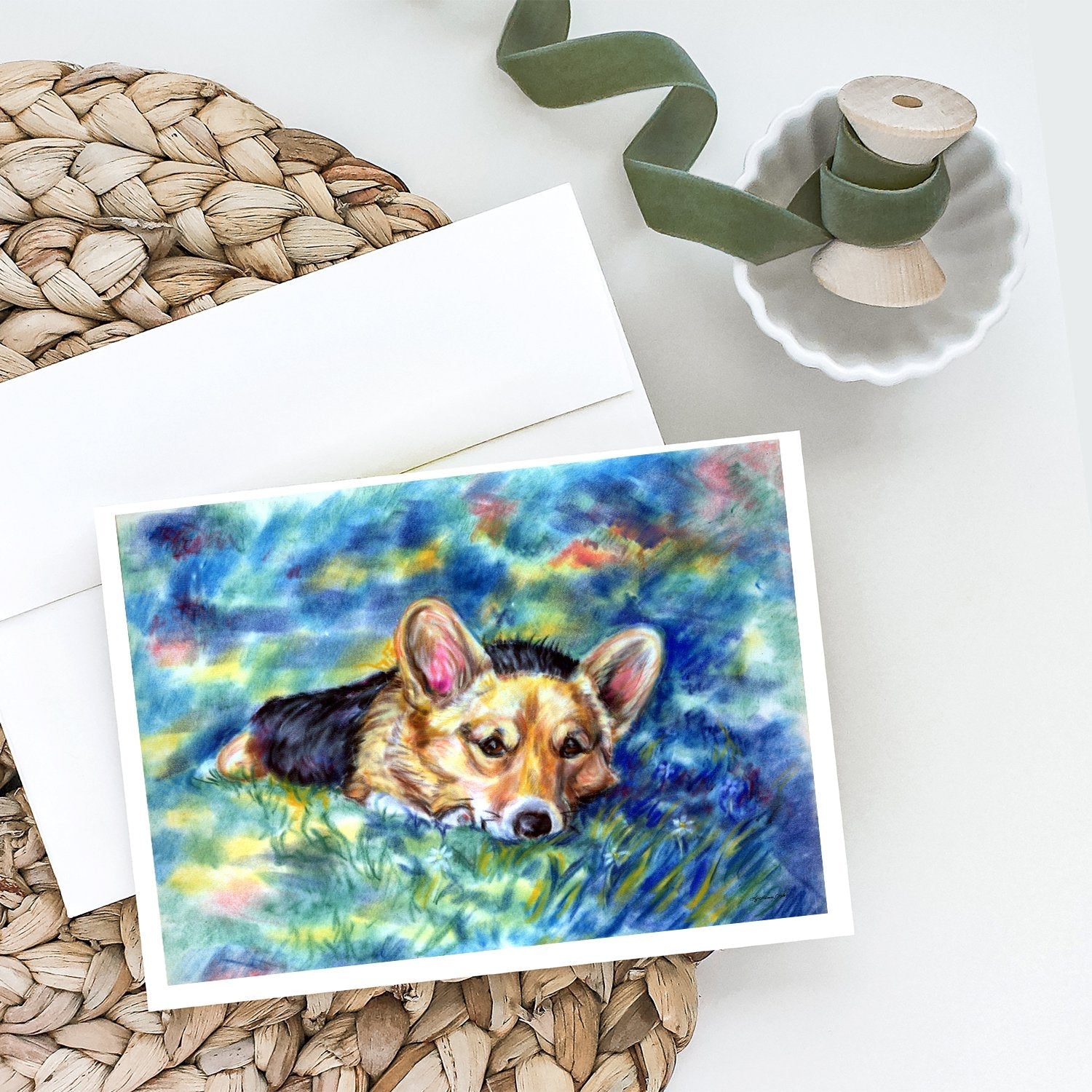 Corgi Tuckered Out Greeting Cards Pack of 8 Blank Cards with Envelopes Whimsical A7 Size 5x7