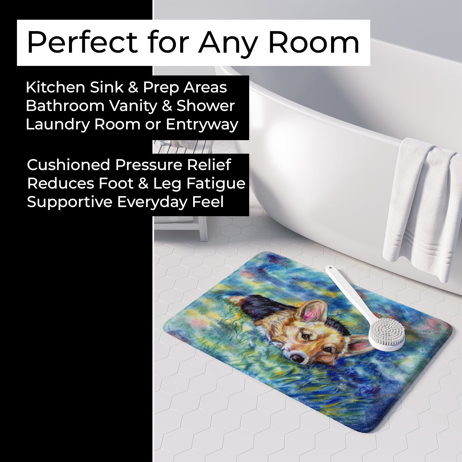 Corgi Tuckered Out Memory Foam Kitchen Mat Machine Washable Anti-Fatigue Cushion Comfort Bath or Kitchen Rug