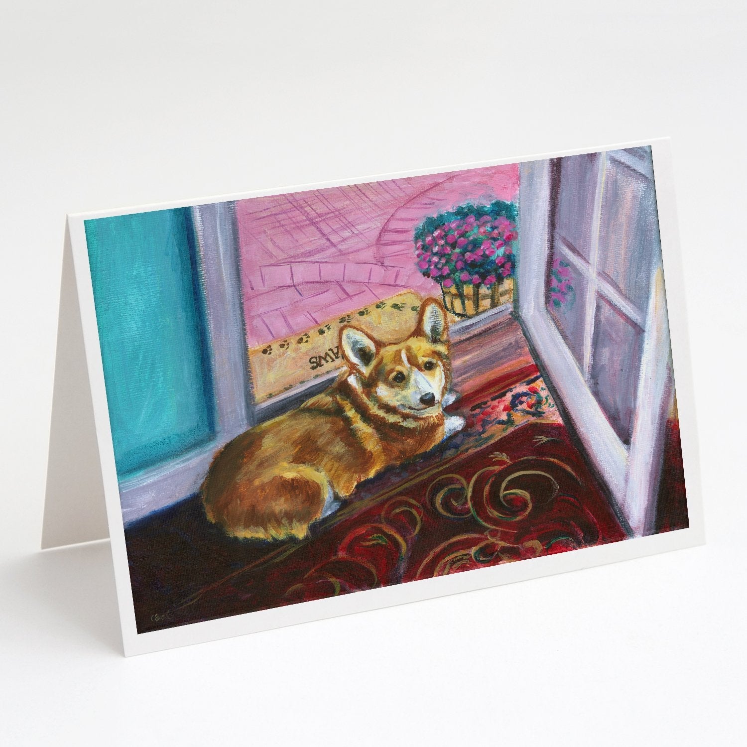 Corgi Watching from the Door Greeting Cards Pack of 8 Blank Cards with Envelopes Whimsical A7 Size 5x7