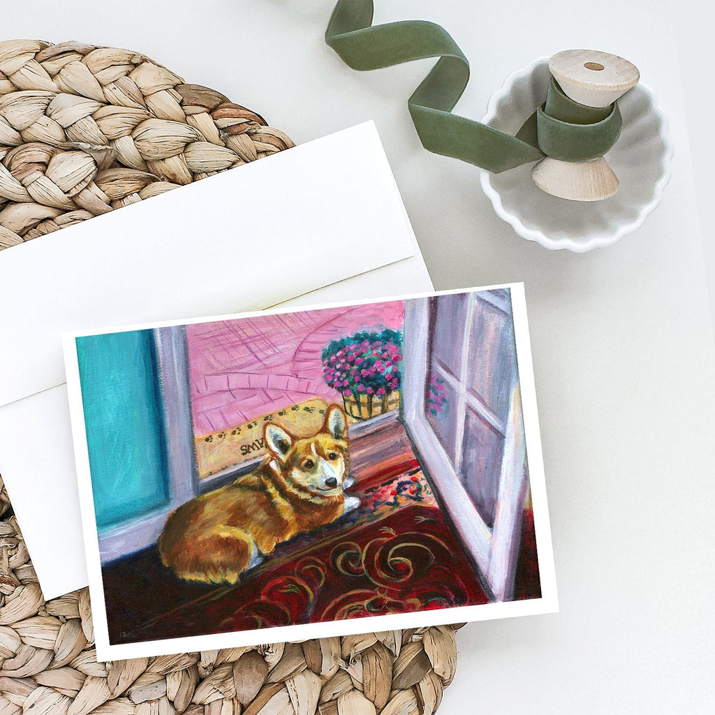 Corgi Watching from the Door Greeting Cards Pack of 8 Blank Cards with Envelopes Whimsical A7 Size 5x7