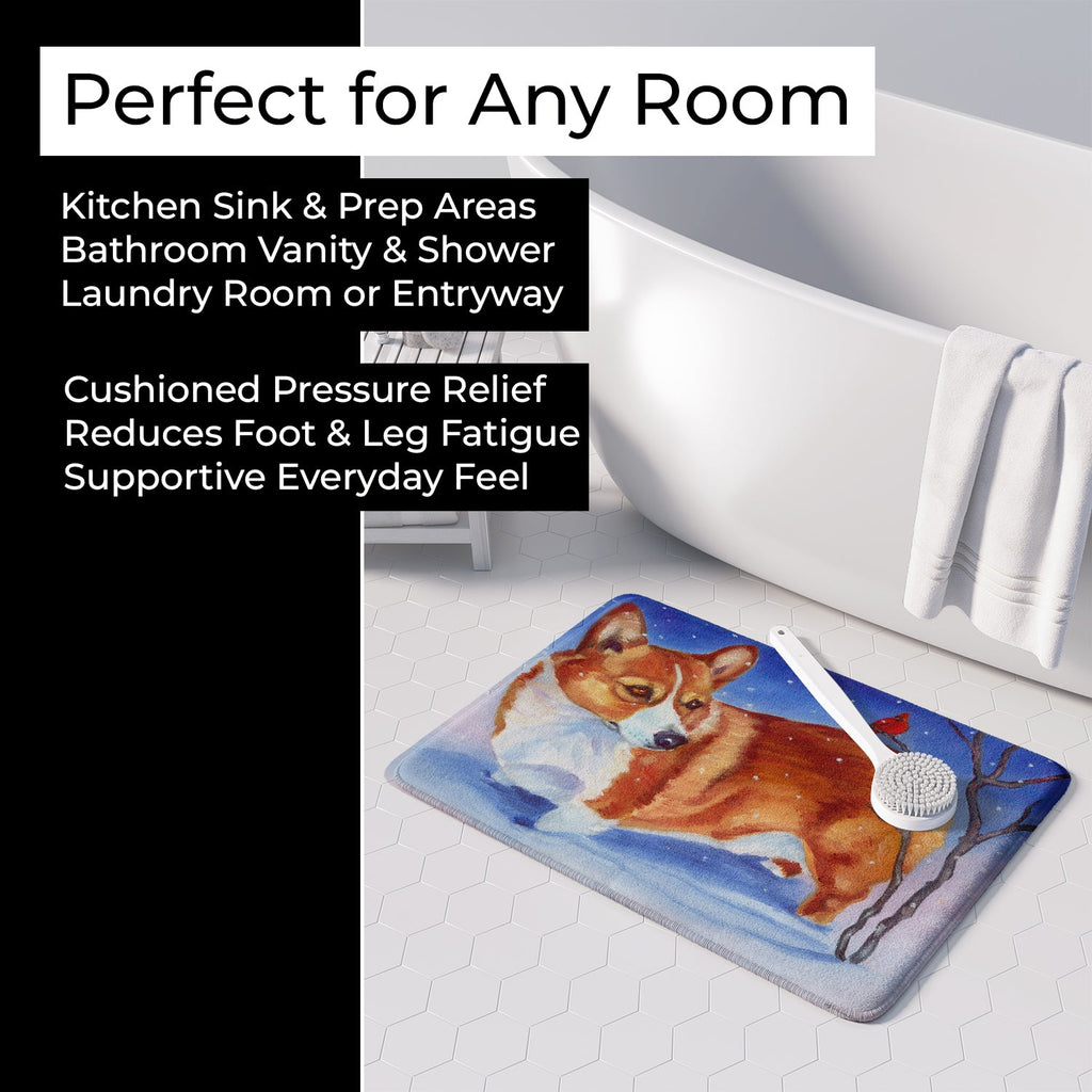 Corgi Cardinal Buddy Memory Foam Kitchen Mat Machine Washable Anti-Fatigue Cushion Comfort Bath or Kitchen Rug