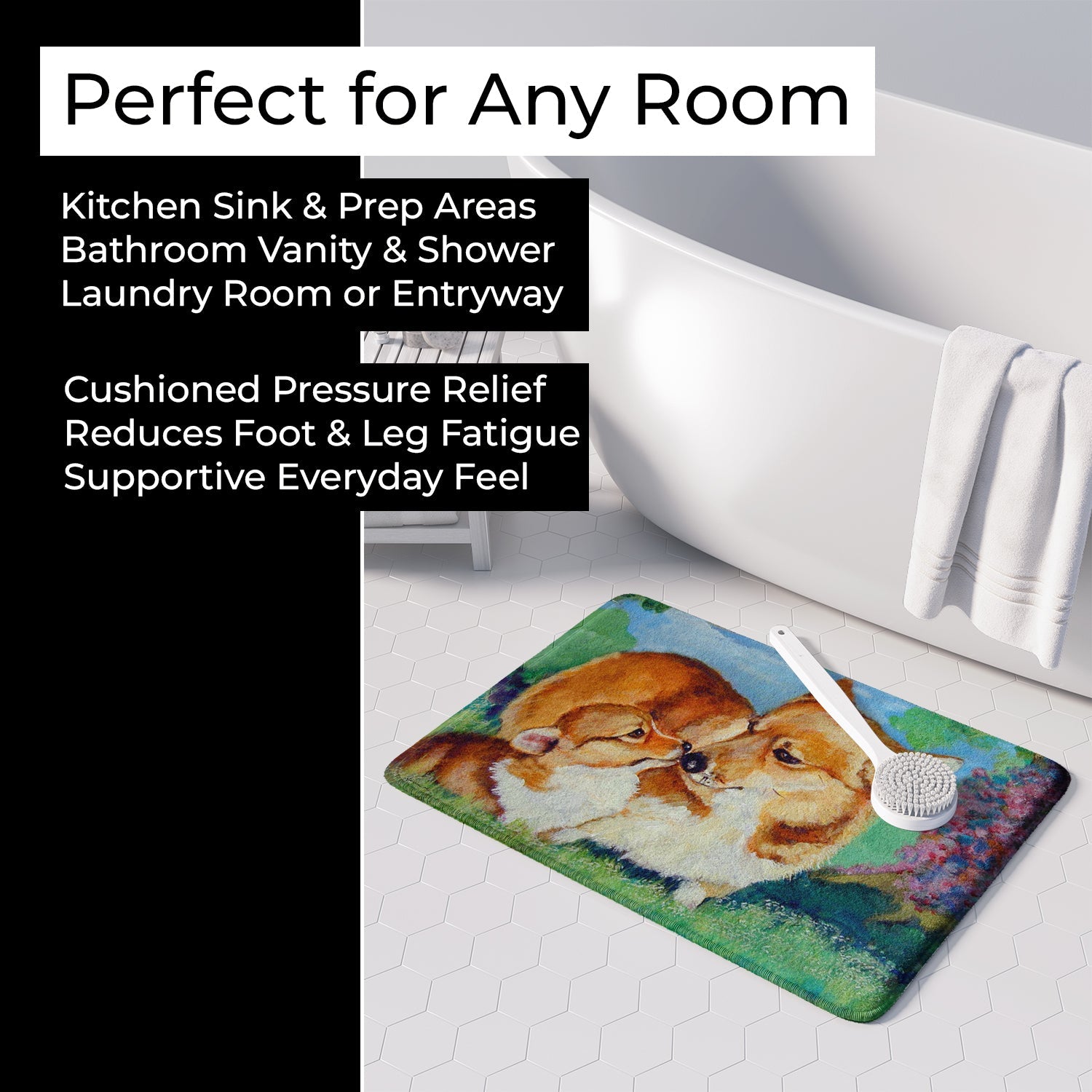 Corgi Momma's Love Memory Foam Kitchen Mat Machine Washable Anti-Fatigue Cushion Comfort Bath or Kitchen Rug