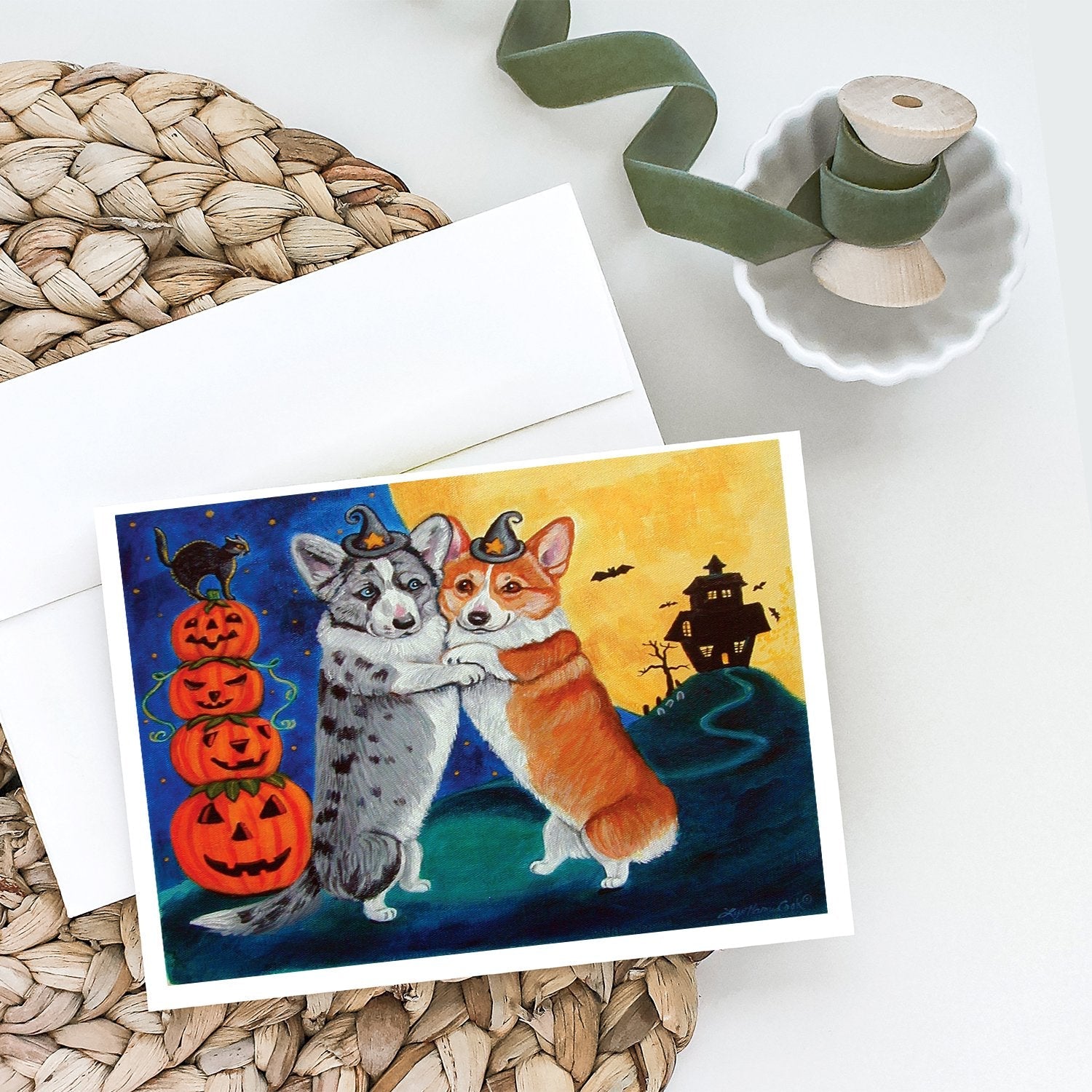 Corgi Halloween Scare Greeting Cards Pack of 8 Blank Cards with Envelopes Whimsical A7 Size 5x7