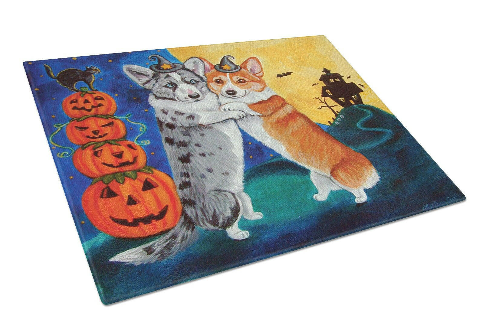 Corgi Halloween Scare Cutting Board Tempered Glass Kitchen Cutting Surface, Heat Resistant Chopping, Non-Slip Feet, Food Prep & Serving