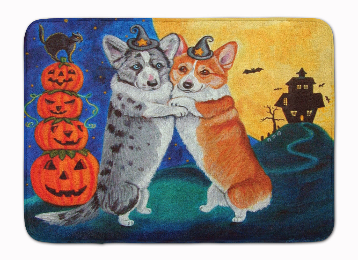 Corgi Halloween Scare Memory Foam Kitchen Mat Machine Washable Anti-Fatigue Cushion Comfort Bath or Kitchen Rug