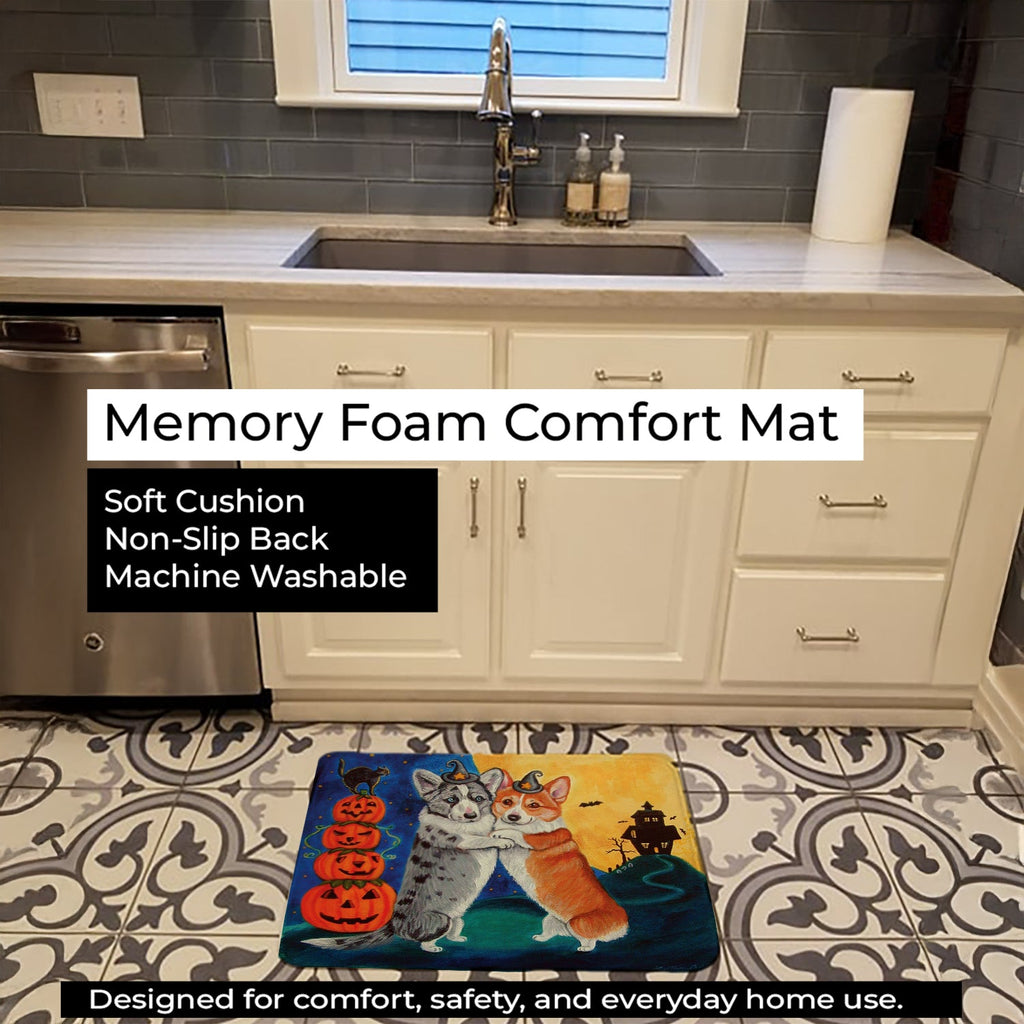 Corgi Halloween Scare Memory Foam Kitchen Mat Machine Washable Anti-Fatigue Cushion Comfort Bath or Kitchen Rug
