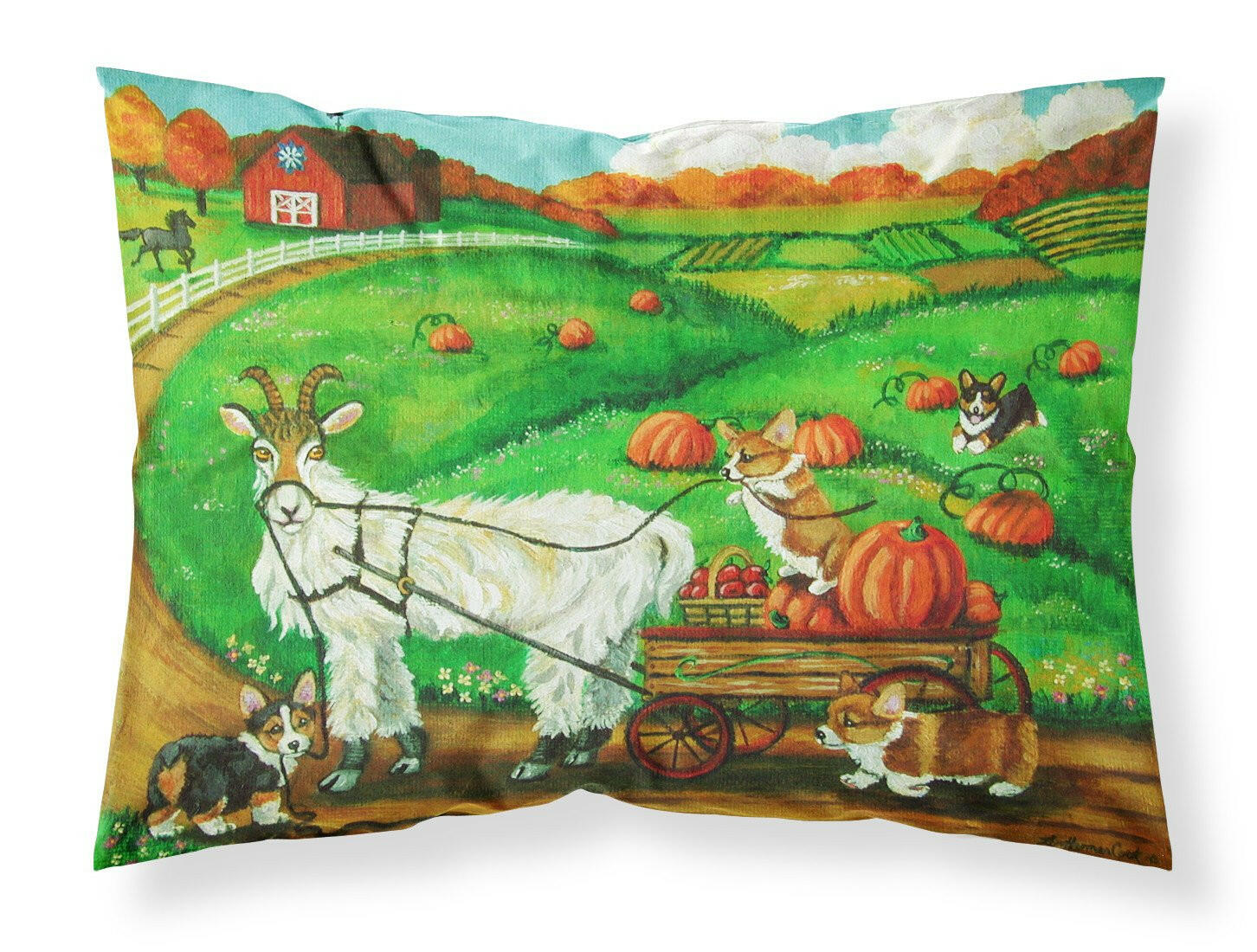 Corgi Pumpkin Ride with Goat Standard Pillowcase Lightweight Super Soft Easy Care Decorative Artwork Pillowcase, Standard