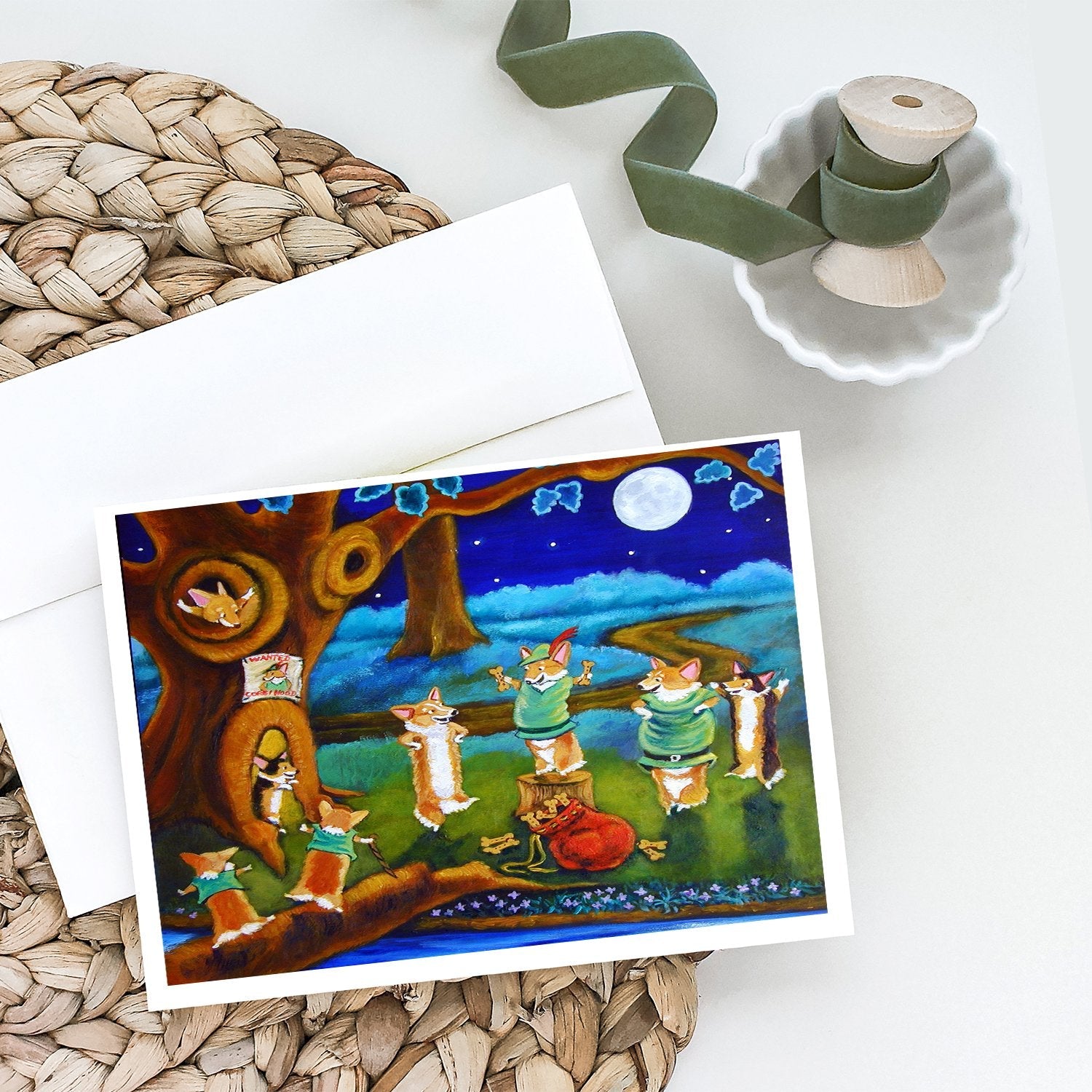 Corgi Robin Hood Greeting Cards Pack of 8 Blank Cards with Envelopes Whimsical A7 Size 5x7