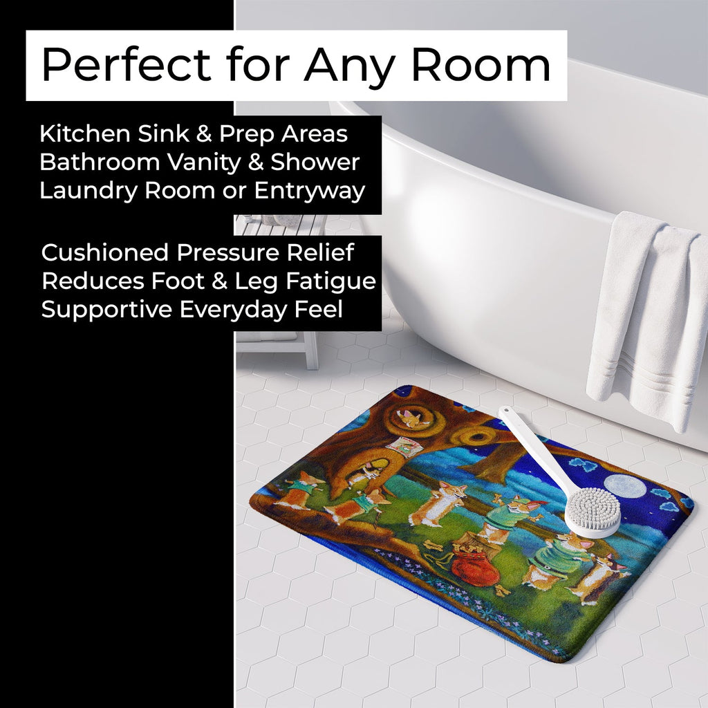 Corgi Robin Hood Memory Foam Kitchen Mat Machine Washable Anti-Fatigue Cushion Comfort Bath or Kitchen Rug