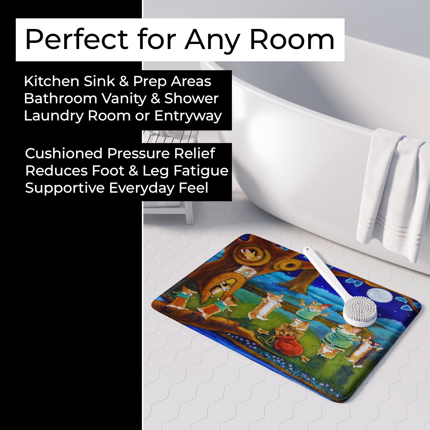 Corgi Robin Hood Memory Foam Kitchen Mat Machine Washable Anti-Fatigue Cushion Comfort Bath or Kitchen Rug