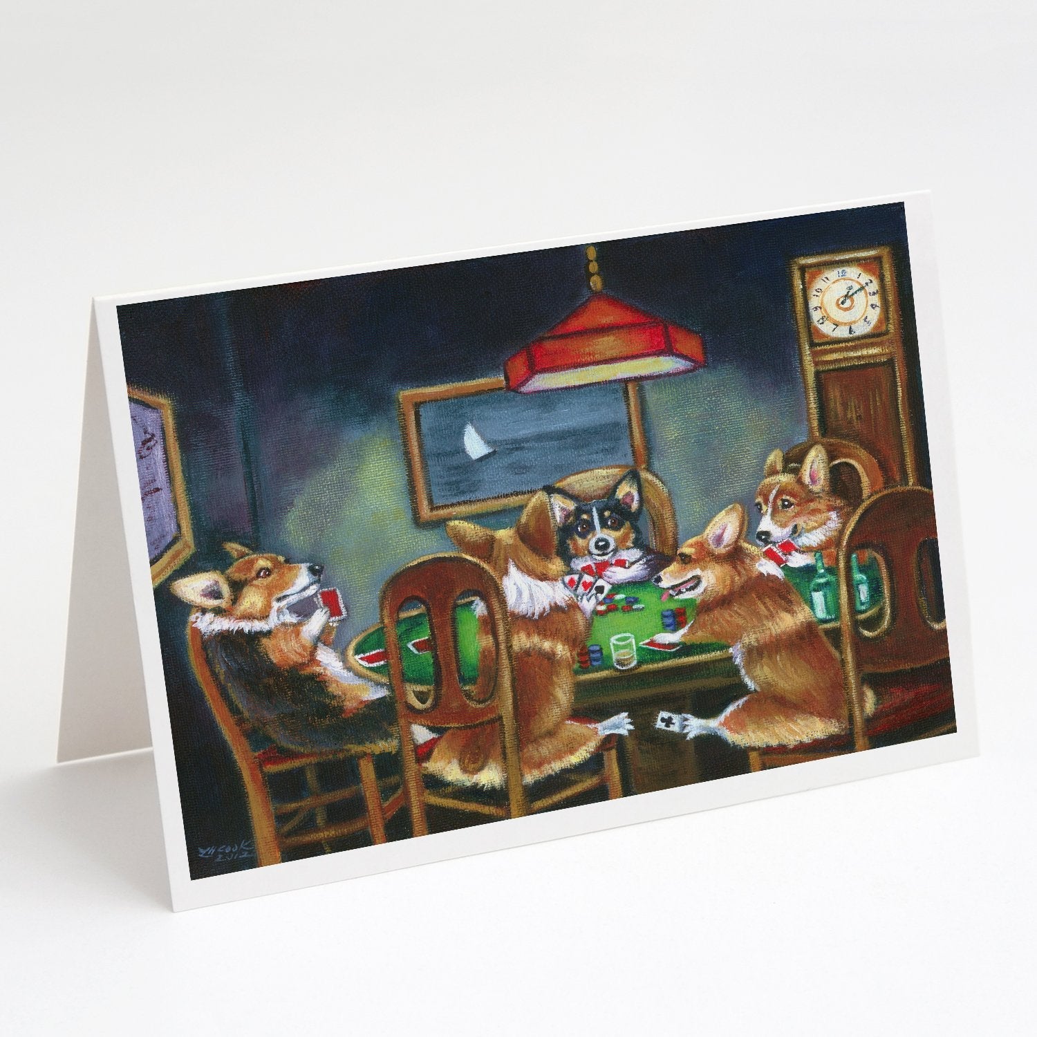 Corgi Playing Poker Greeting Cards Pack of 8 Blank Cards with Envelopes Whimsical A7 Size 5x7