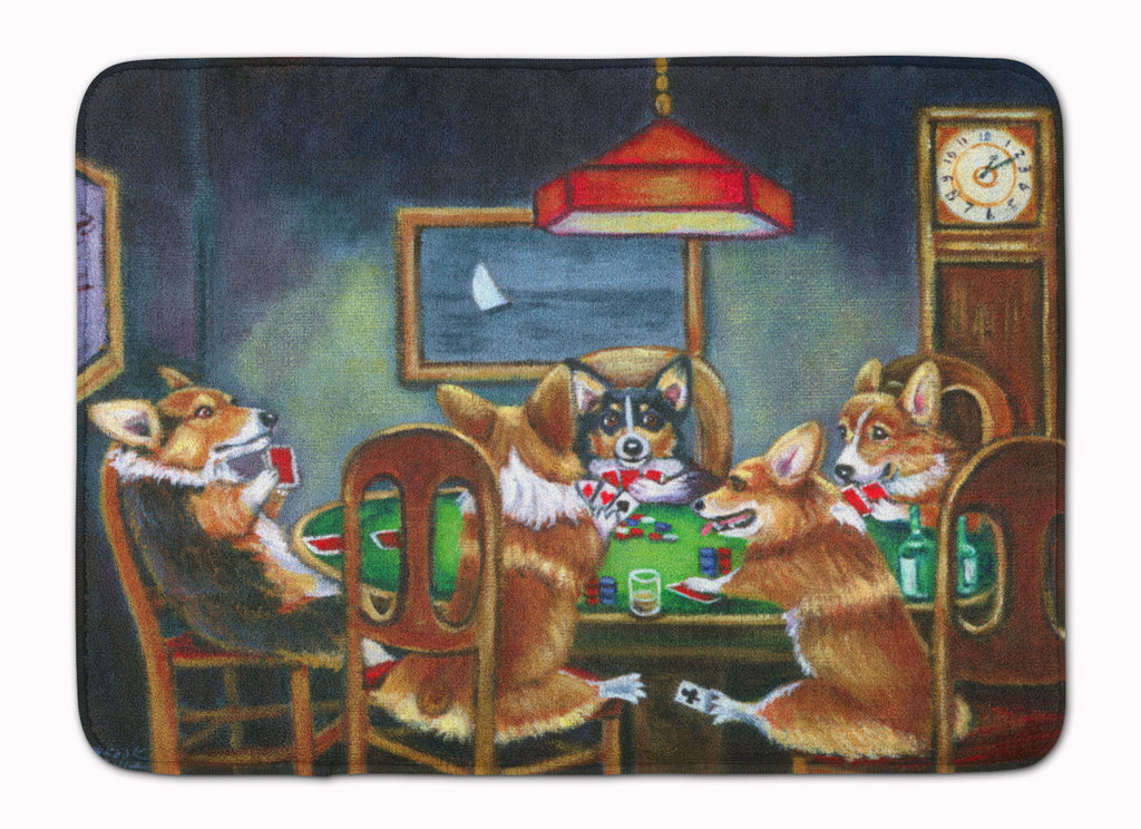Corgi Playing Poker Memory Foam Kitchen Mat Machine Washable Anti-Fatigue Cushion Comfort Bath or Kitchen Rug