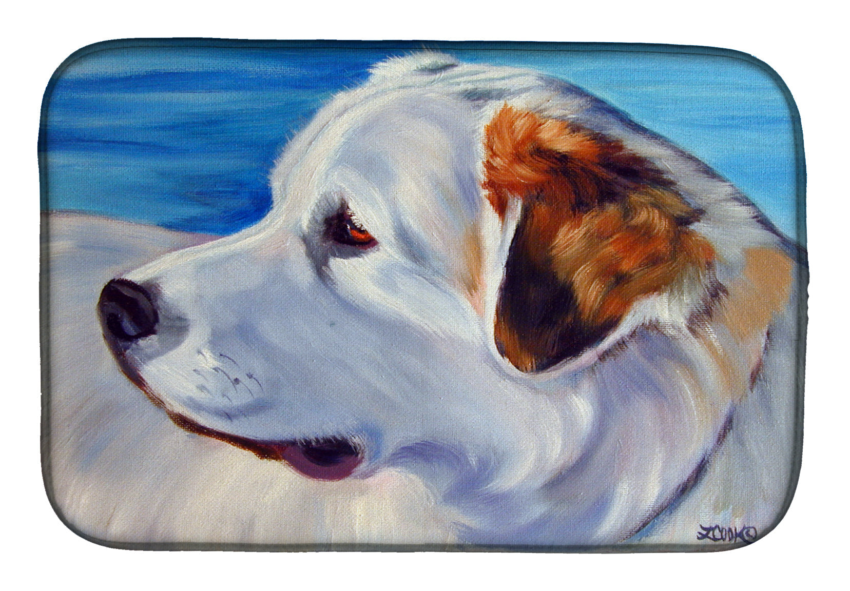 Great Pyrenees at the Beach Dish Drying Mat Absorbent Dish Drying Mat Pad for Kitchen Counter Dish Drainer Mat for Countertop, 14 x 21", Multicolor