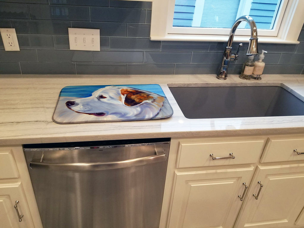 Great Pyrenees at the Beach Dish Drying Mat Absorbent Dish Drying Mat Pad for Kitchen Counter Dish Drainer Mat for Countertop, 14 x 21", Multicolor