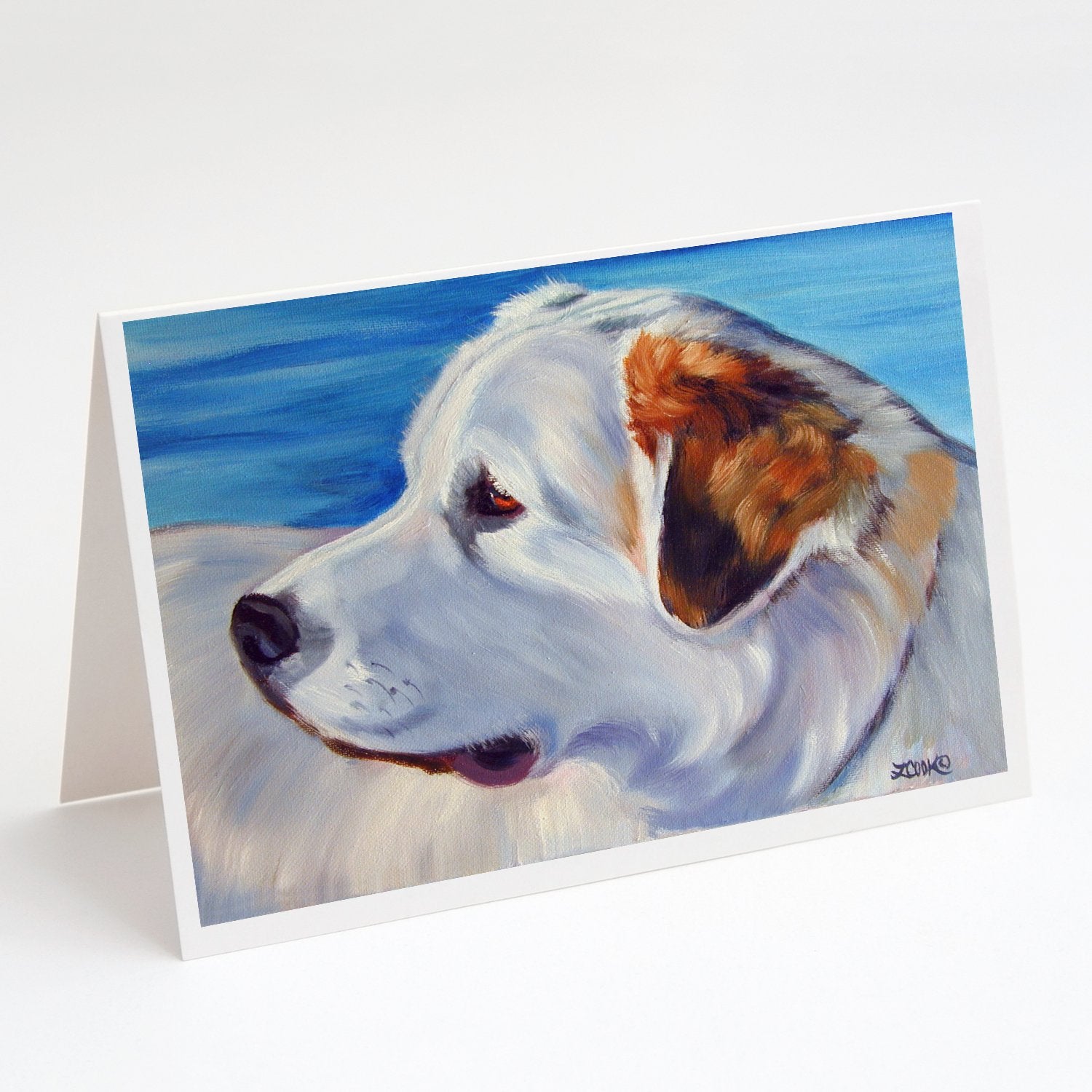 Great Pyrenees at the Beach Greeting Cards Pack of 8 Blank Cards with Envelopes Whimsical A7 Size 5x7
