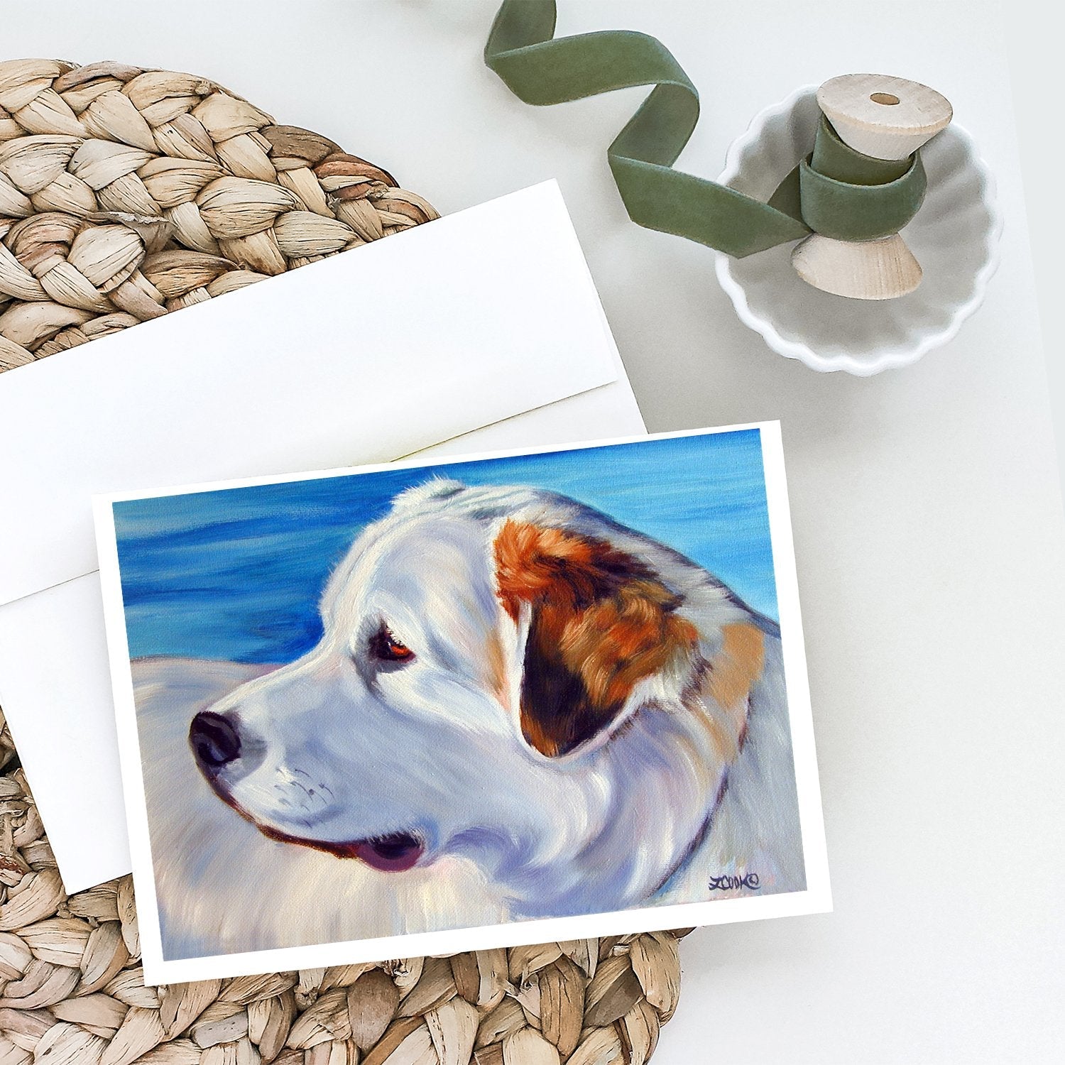 Great Pyrenees at the Beach Greeting Cards Pack of 8 Blank Cards with Envelopes Whimsical A7 Size 5x7