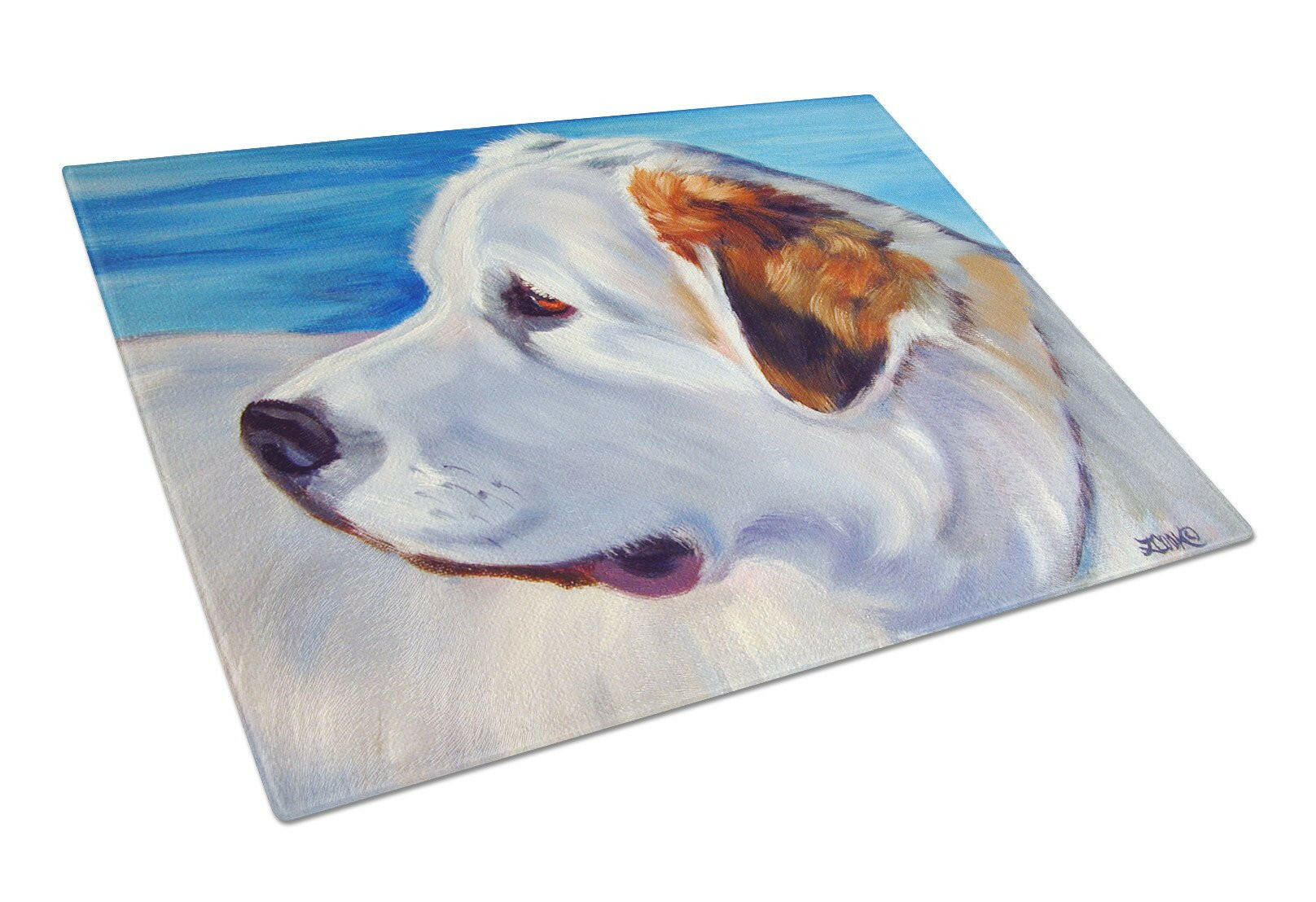 Great Pyrenees at the Beach Cutting Board Tempered Glass Kitchen Cutting Surface, Heat Resistant Chopping, Non-Slip Feet, Food Prep & Serving