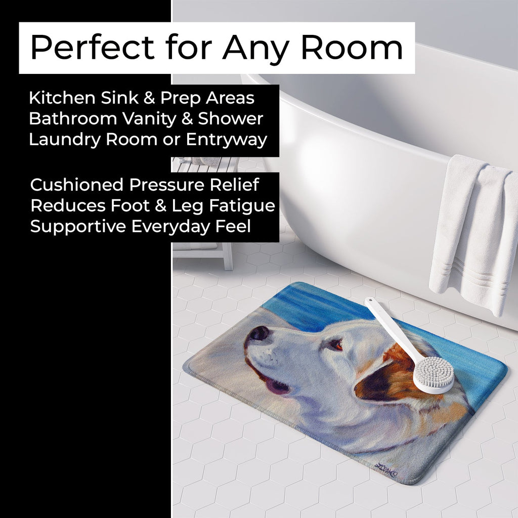 Great Pyrenees at the Beach Memory Foam Kitchen Mat Machine Washable Anti-Fatigue Cushion Comfort Bath or Kitchen Rug