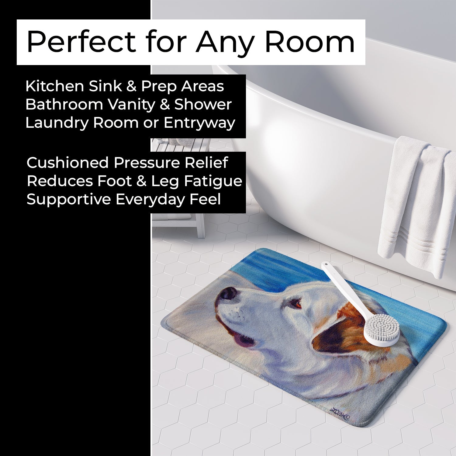 Great Pyrenees at the Beach Memory Foam Kitchen Mat Machine Washable Anti-Fatigue Cushion Comfort Bath or Kitchen Rug