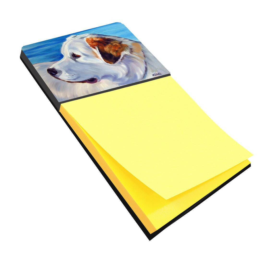 Great Pyrenees at the Beach Watercolor Sticky Note Holder Refillable Dispenser Desk Accessory 3x3 Pad Gift