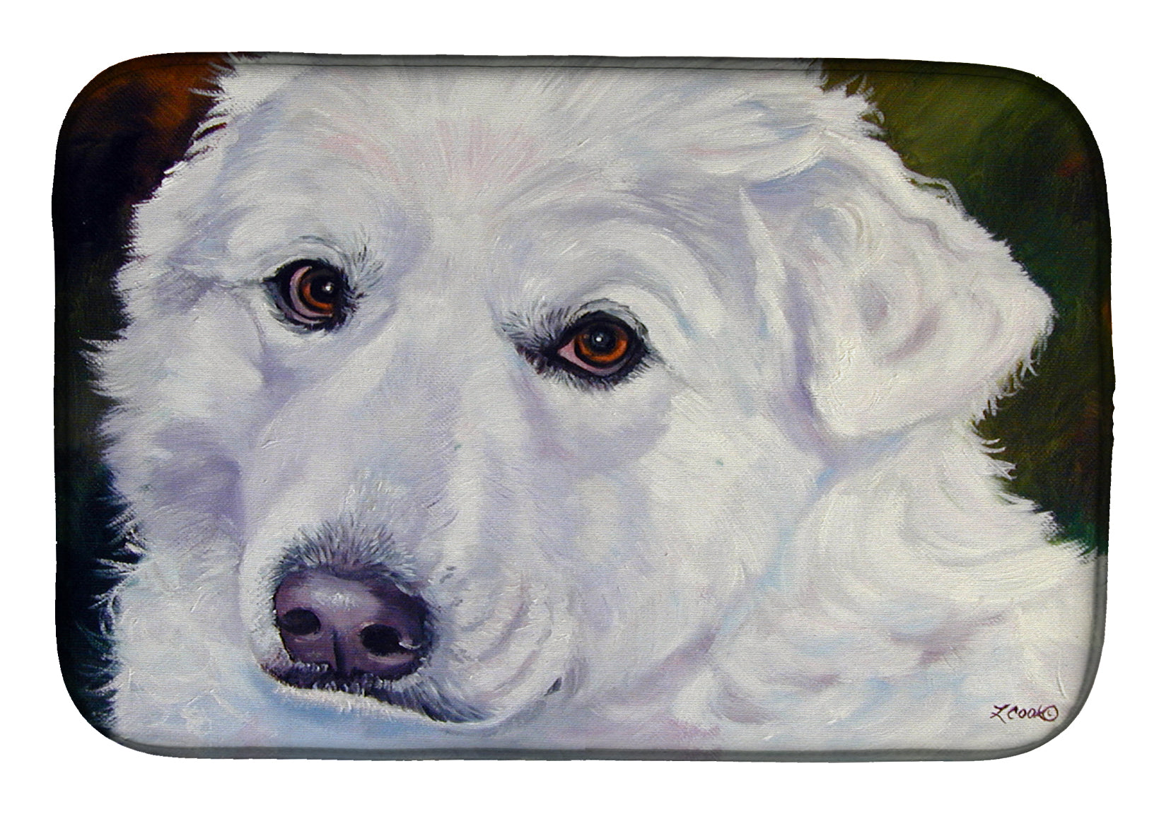 Great Pyrenees Contemplation Dish Drying Mat Absorbent Dish Drying Mat Pad for Kitchen Counter Dish Drainer Mat for Countertop, 14 x 21", Multicolor