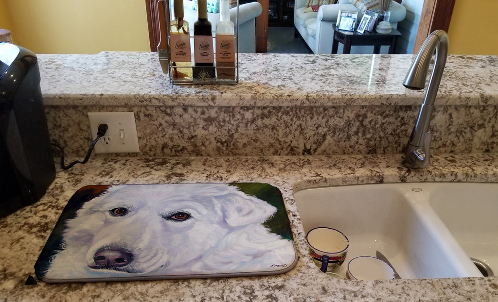 Great Pyrenees Contemplation Dish Drying Mat Absorbent Dish Drying Mat Pad for Kitchen Counter Dish Drainer Mat for Countertop, 14 x 21", Multicolor