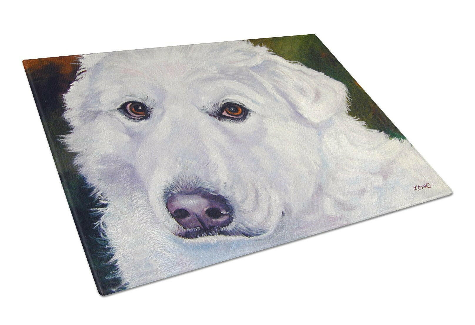 Great Pyrenees Contemplation Cutting Board Tempered Glass Kitchen Cutting Surface, Heat Resistant Chopping, Non-Slip Feet, Food Prep & Serving
