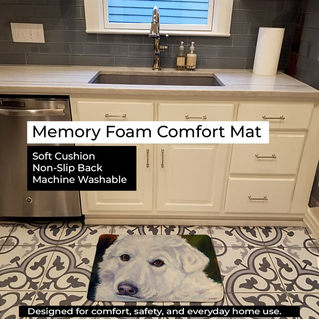 Great Pyrenees Contemplation Memory Foam Kitchen Mat Machine Washable Anti-Fatigue Cushion Comfort Bath or Kitchen Rug