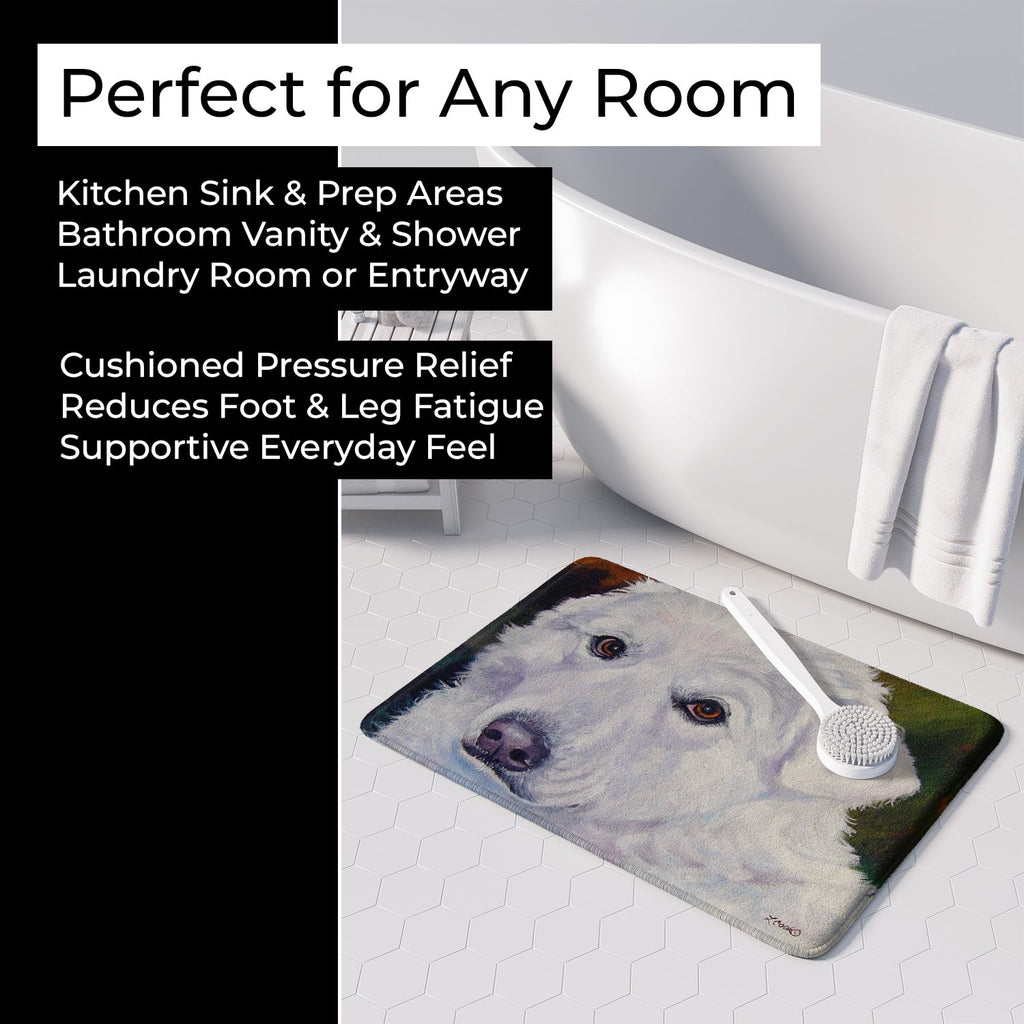 Great Pyrenees Contemplation Memory Foam Kitchen Mat Machine Washable Anti-Fatigue Cushion Comfort Bath or Kitchen Rug