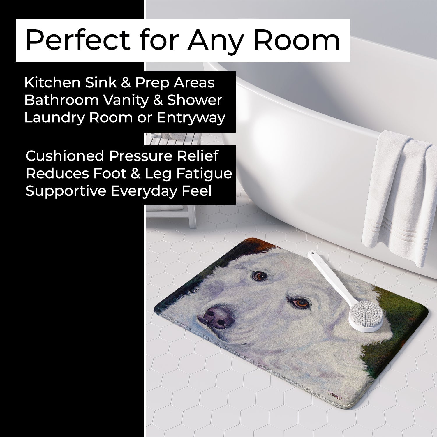 Great Pyrenees Contemplation Memory Foam Kitchen Mat Machine Washable Anti-Fatigue Cushion Comfort Bath or Kitchen Rug