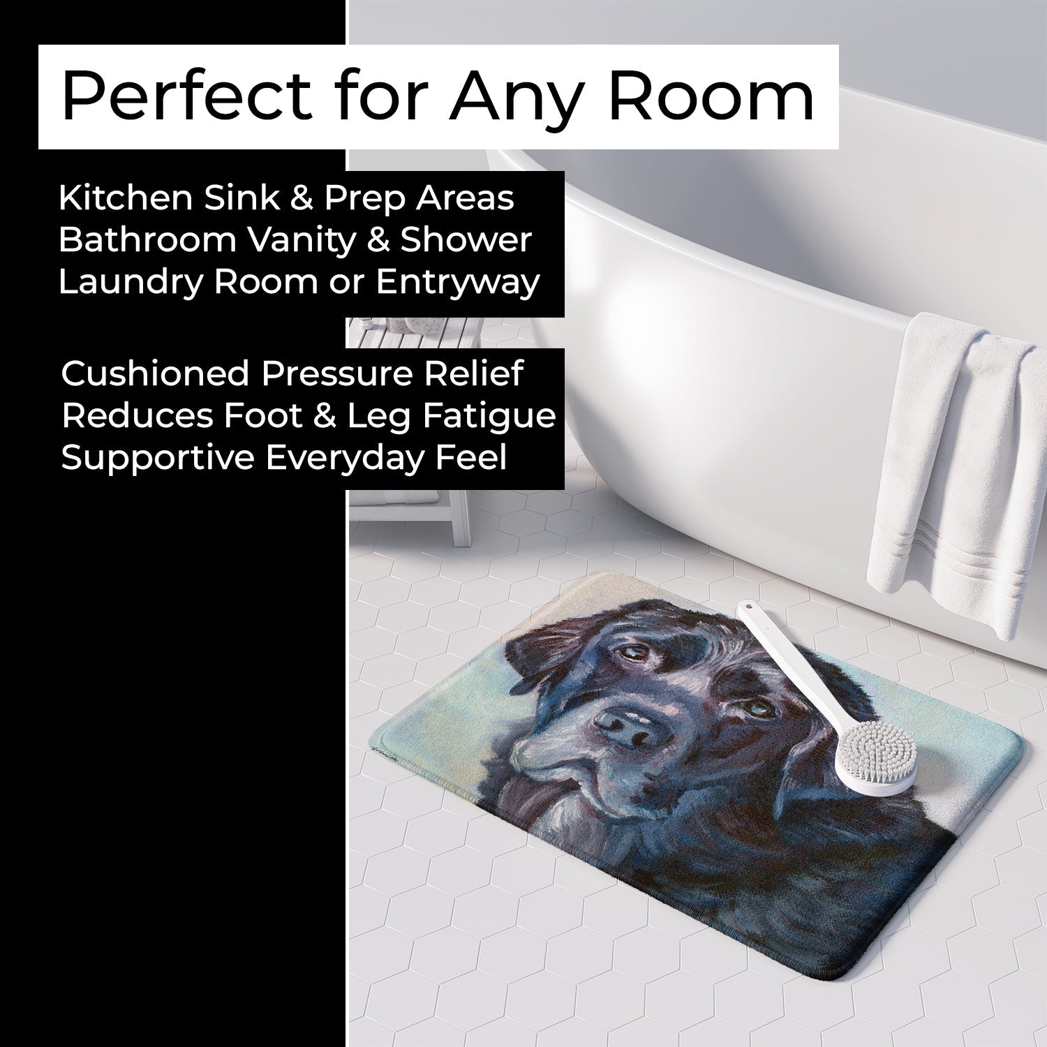 Black Labrador Face Memory Foam Kitchen Mat Machine Washable Anti-Fatigue Cushion Comfort Bath or Kitchen Rug