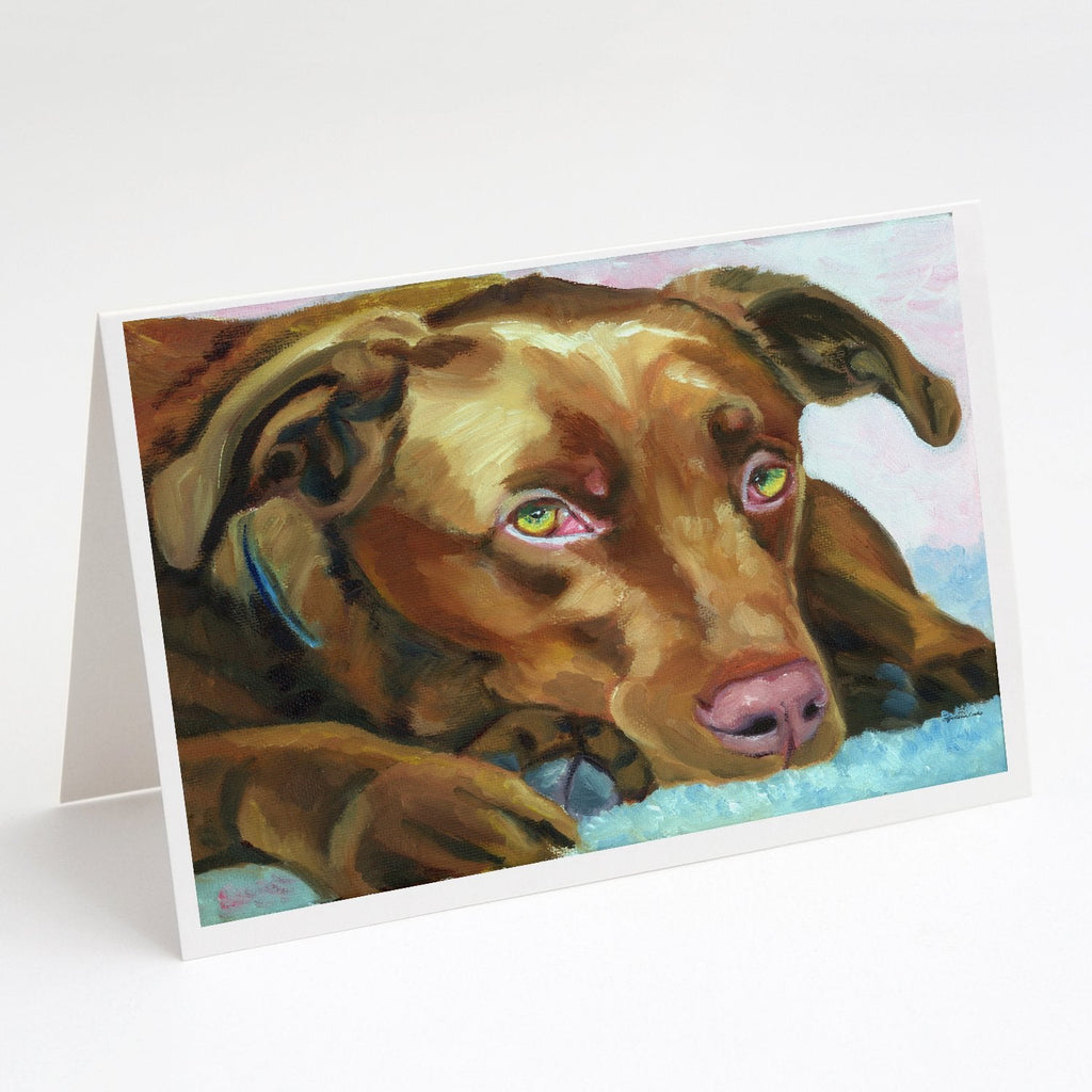 Chocolate Labrador Waiting Greeting Cards Pack of 8 Blank Cards with Envelopes Whimsical A7 Size 5x7