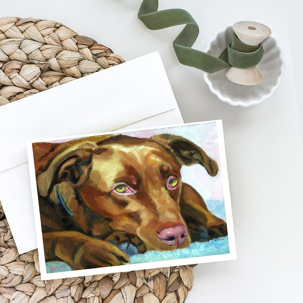 Chocolate Labrador Waiting Greeting Cards Pack of 8 Blank Cards with Envelopes Whimsical A7 Size 5x7