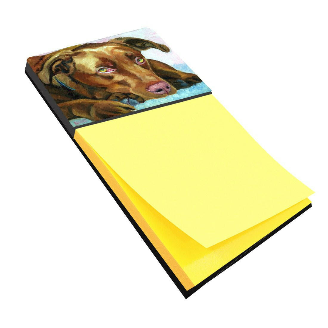 Chocolate Labrador Waiting Watercolor Sticky Note Holder Refillable Dispenser Desk Accessory 3x3 Pad Gift