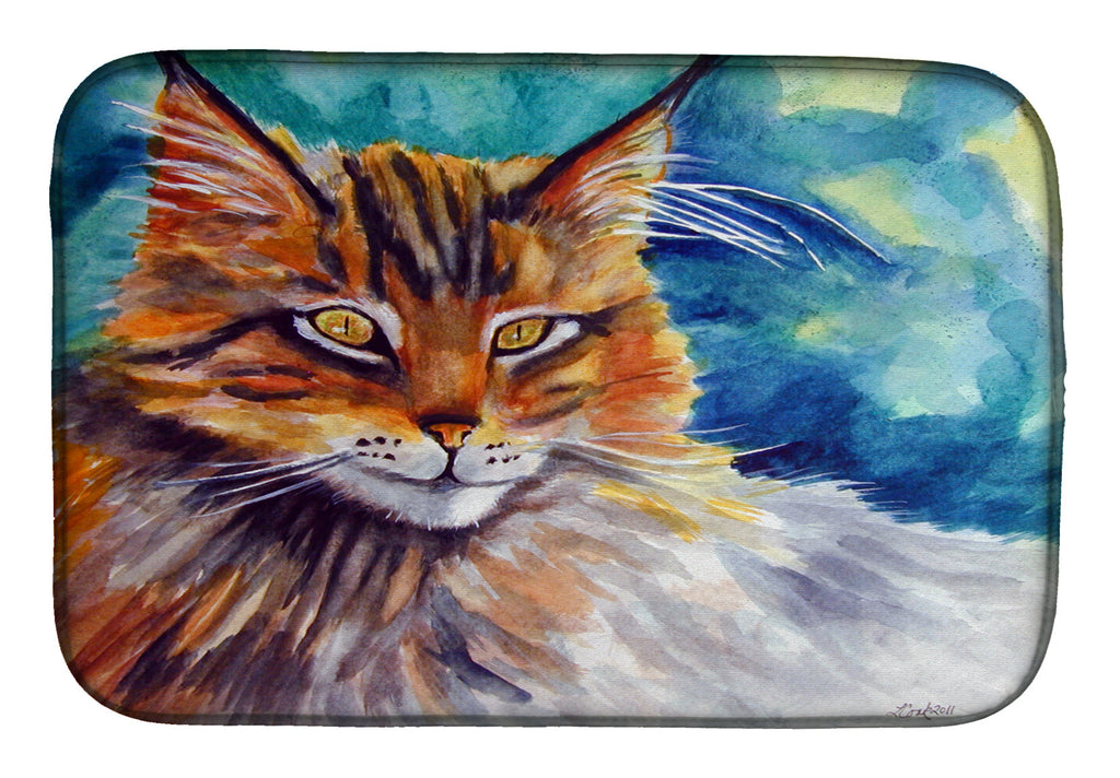 Maine Coon Cat Watching you Dish Drying Mat Absorbent Dish Drying Mat Pad for Kitchen Counter Dish Drainer Mat for Countertop, 14 x 21", Multicolor