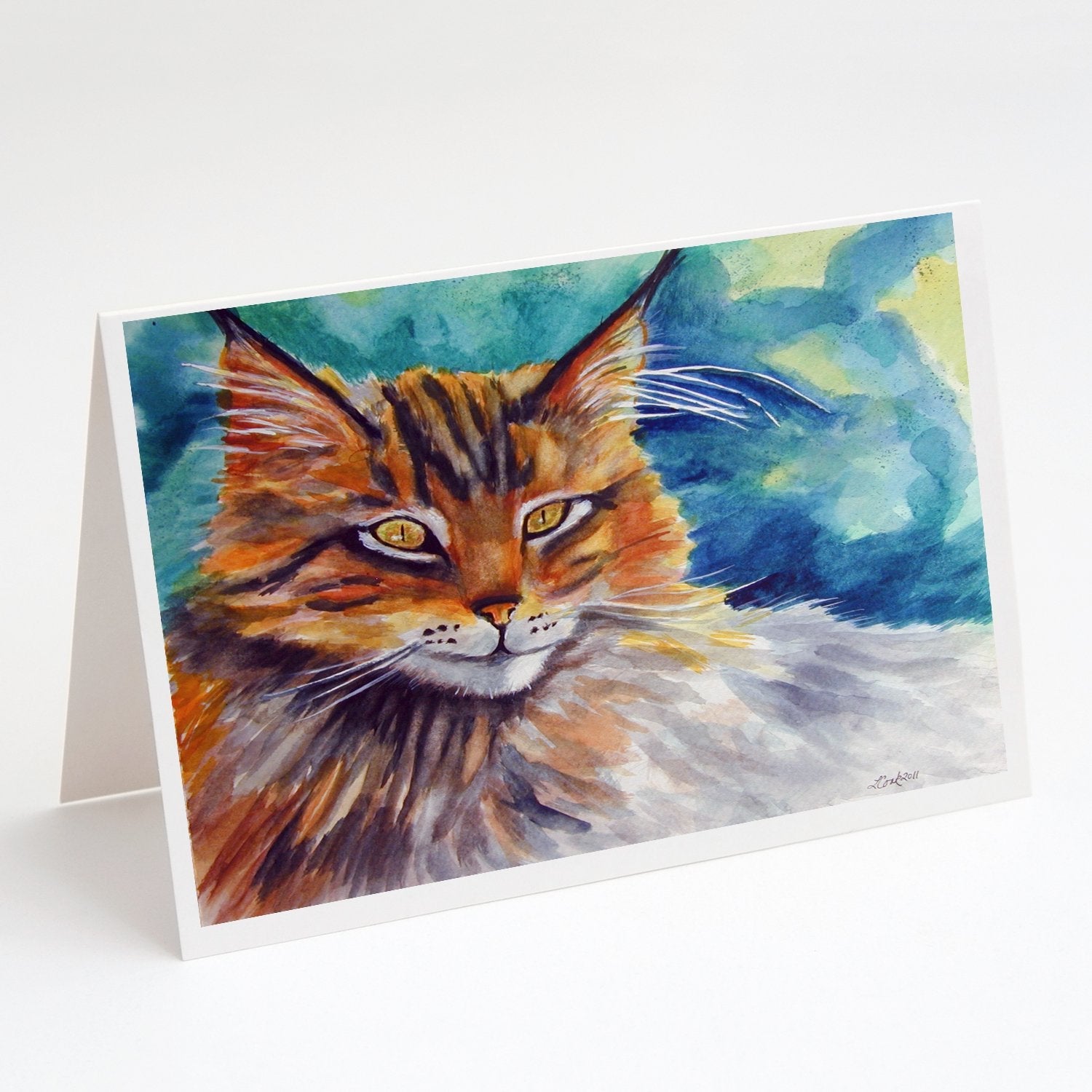 Maine Coon Cat Watching you Greeting Cards Pack of 8 Blank Cards with Envelopes Whimsical A7 Size 5x7