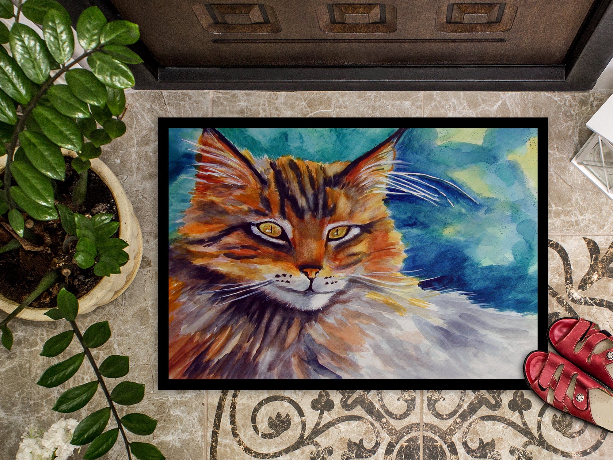 Maine Coon Cat Watching you Doormat Indoor Outdoor 24H X 36W Front Door Mat Rugs for Entryway, Non Slip Washable Low Pile,
