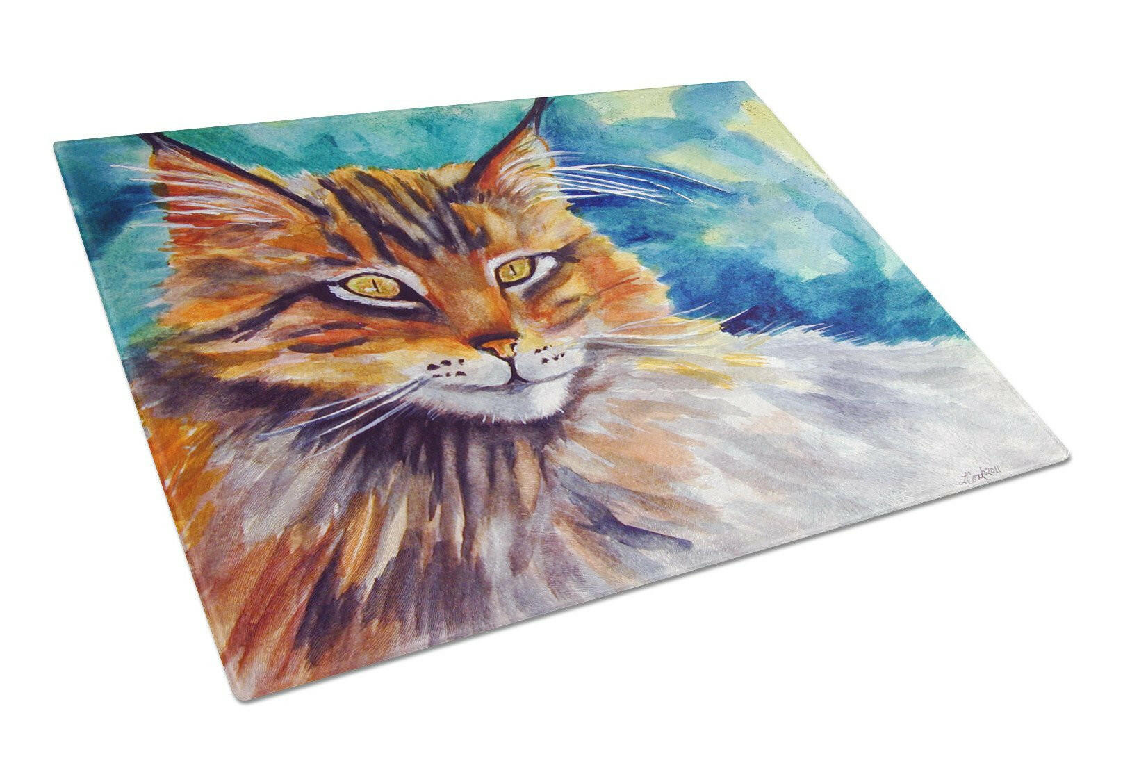 Maine Coon Cat Watching you Cutting Board Tempered Glass Kitchen Cutting Surface, Heat Resistant Chopping, Non-Slip Feet, Food Prep & Serving