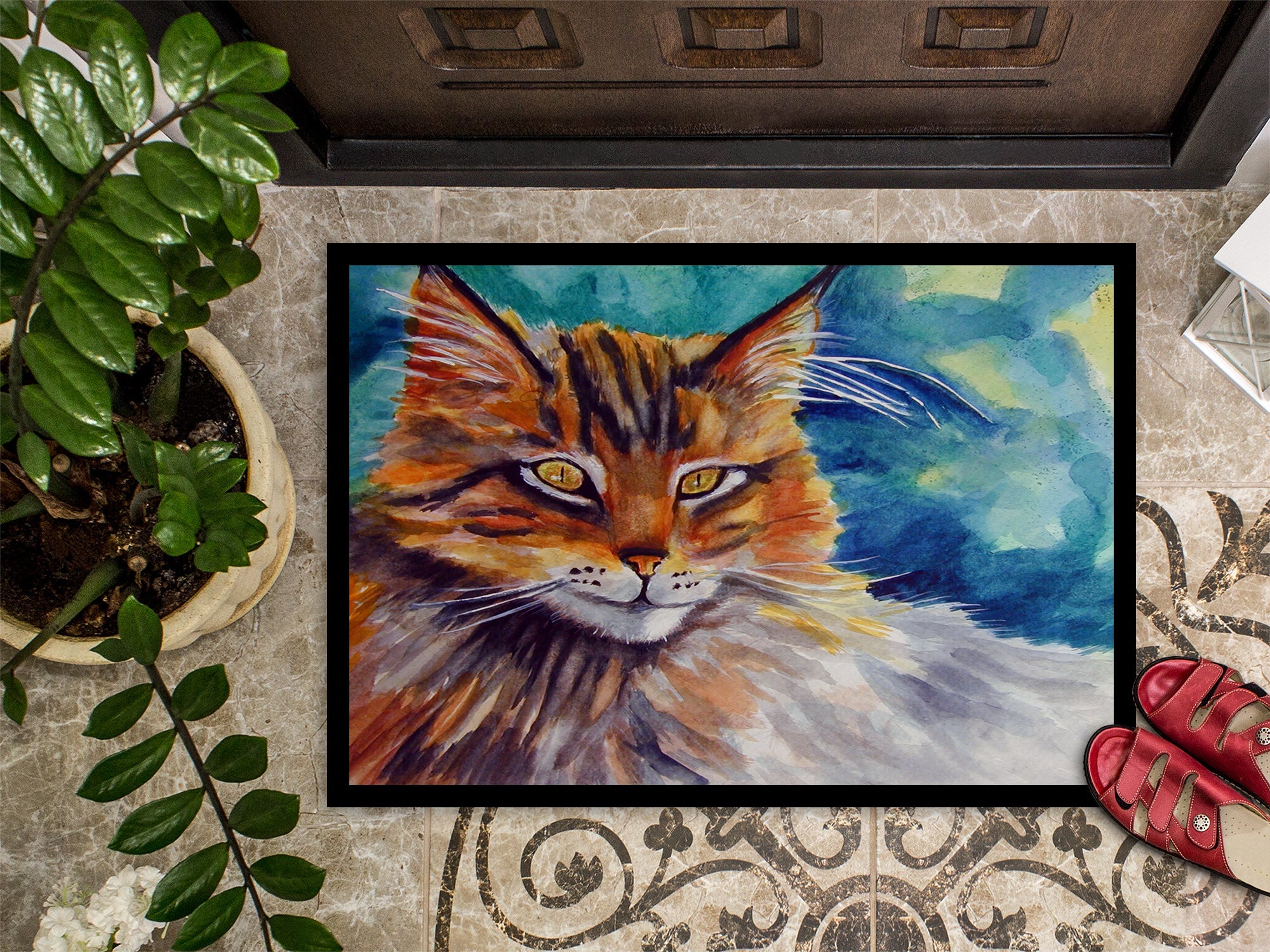 Maine Coon Cat Watching you Doormat Indoor Outdoor 18H X 27W Front Door Mat Rugs for Entryway, Non Slip Washable