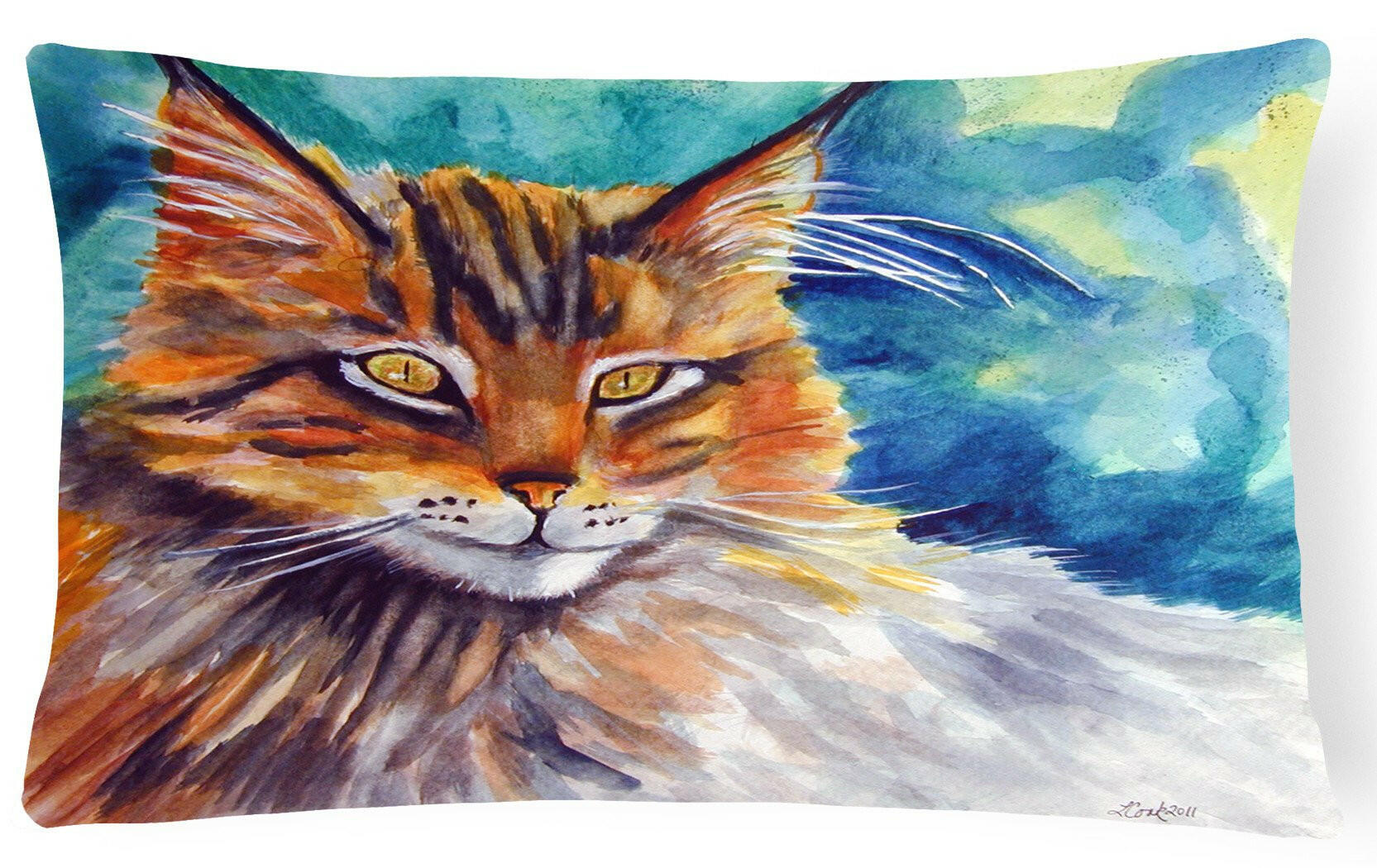 Maine Coon Cat Watching you Decorative Throw Pillow 12x16 Indoor Outdoor Accent Cushion, Fabric Cover with Insert for Sofa, Bed, Porch & Living Room